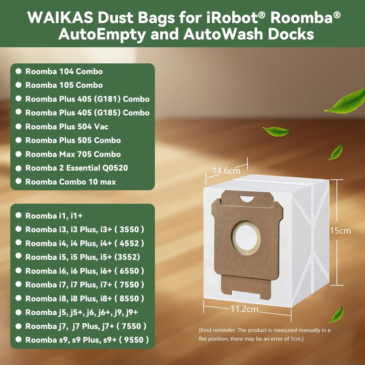 WAIKAS 18 Pack Vacuum Bags for iRobot Roomba 104 105 405 504 505 705 Combo 10 Max, i7+ i3+ i4+ i5+ i6+ i8+ j5+ j6+ j7+ j8+ j9+ s9+, i s j Series, for Roomba All Clean Base Automatic Dirt Disposal Bags