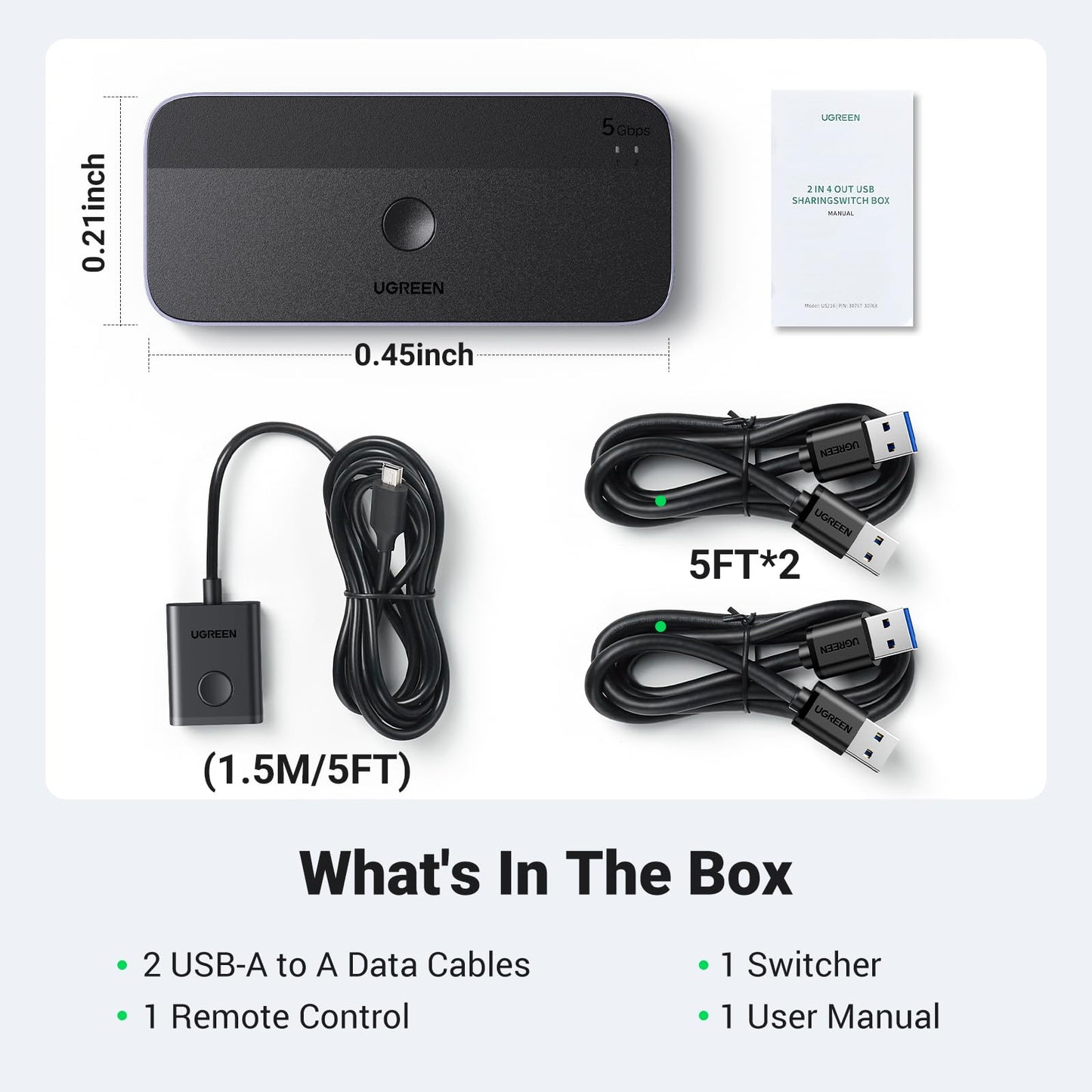 UGREEN USB 3.0 Switch, 2 Computers Sharing USB A and C Peripherals, 4 Port Switcher for Computers Sharing Keyboard Mouse Webcam Microphone Headphone with 2 Pack 3.0 Data Cables and Remote