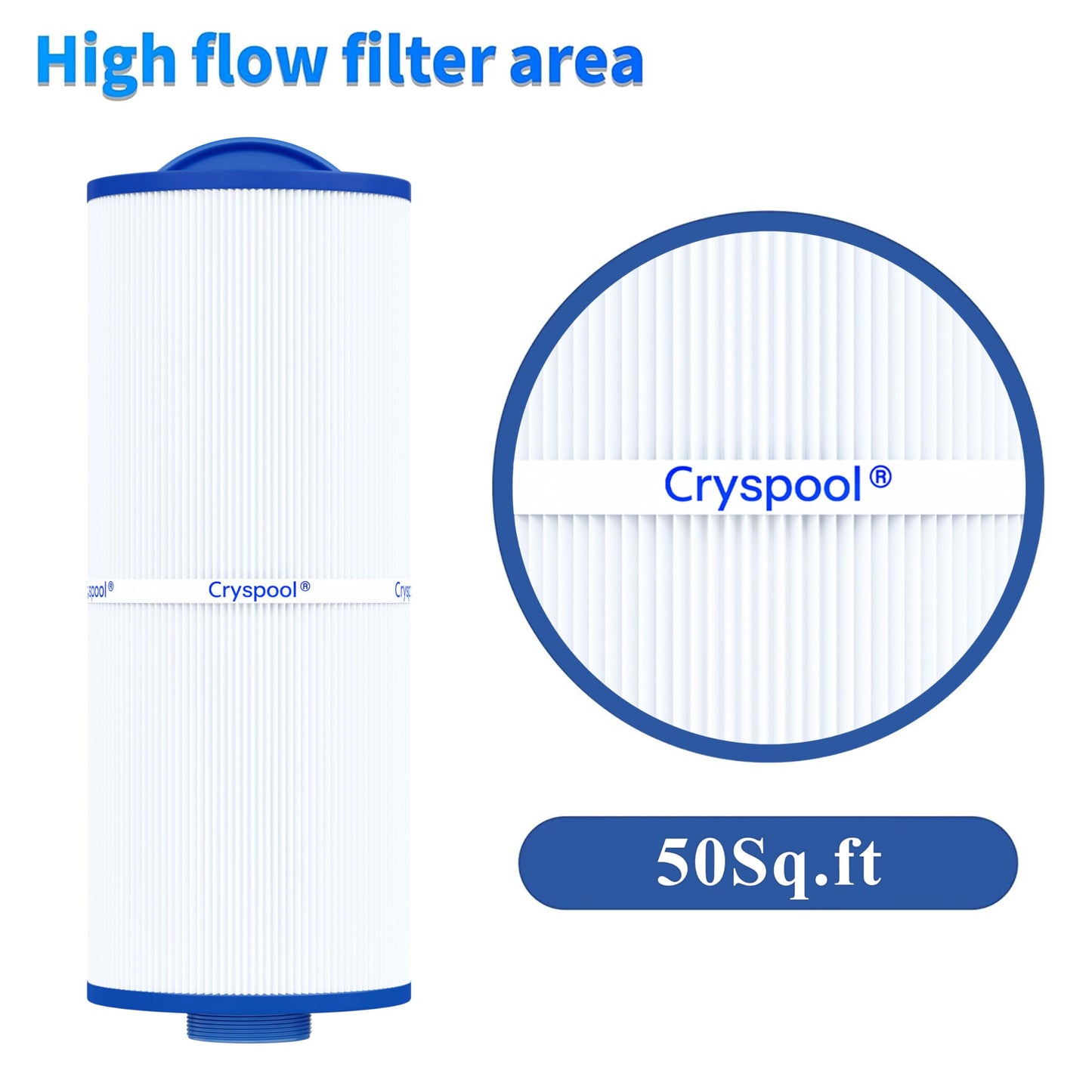 Cryspool 05040 Filter Compatible with Marquis Spa 20041, 20091, 370-0237, 5CH-502, Marquis 50, PPM50SC-F2M, FC-0195, 50 Sq. Ft Spa Filter Cartridge, 2 Pack