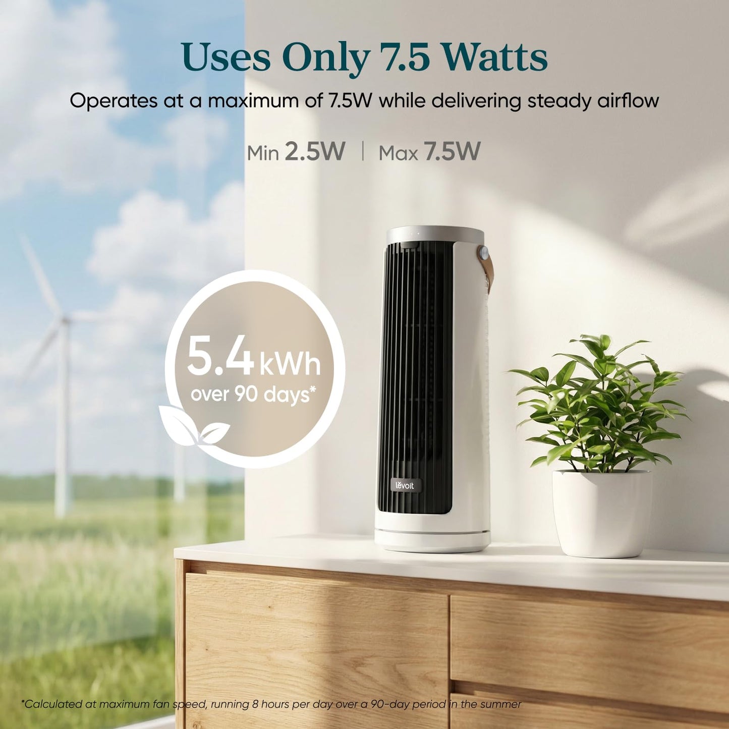 Levoit Mini Tower Fan for Bedroom, Quiet Cooling Desk Fan with Upgraded DC Motor, 20dB Ultra Silent, Portable Small Standing Fan with 5 Speeds, Multi‑Angle Oscillation, Remote & 12H Timer, Windi