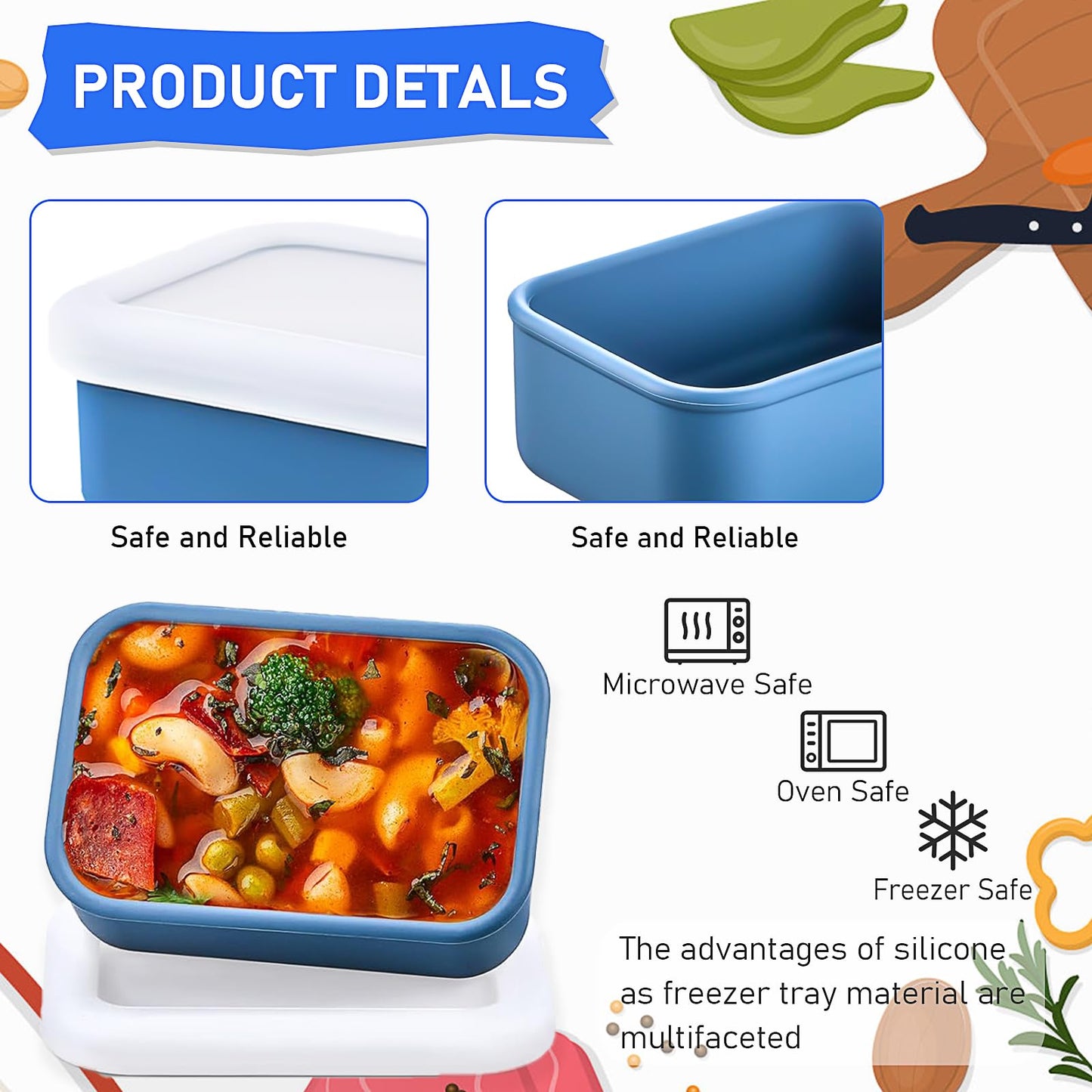 8 Pcs Silicone Freezer Containers with Lid 1 Cup Silicone Freezer Soup Molds, Reusable Food Preserving Ice Tray for Storing and Freezing Soup Sauces Stews (Blue)