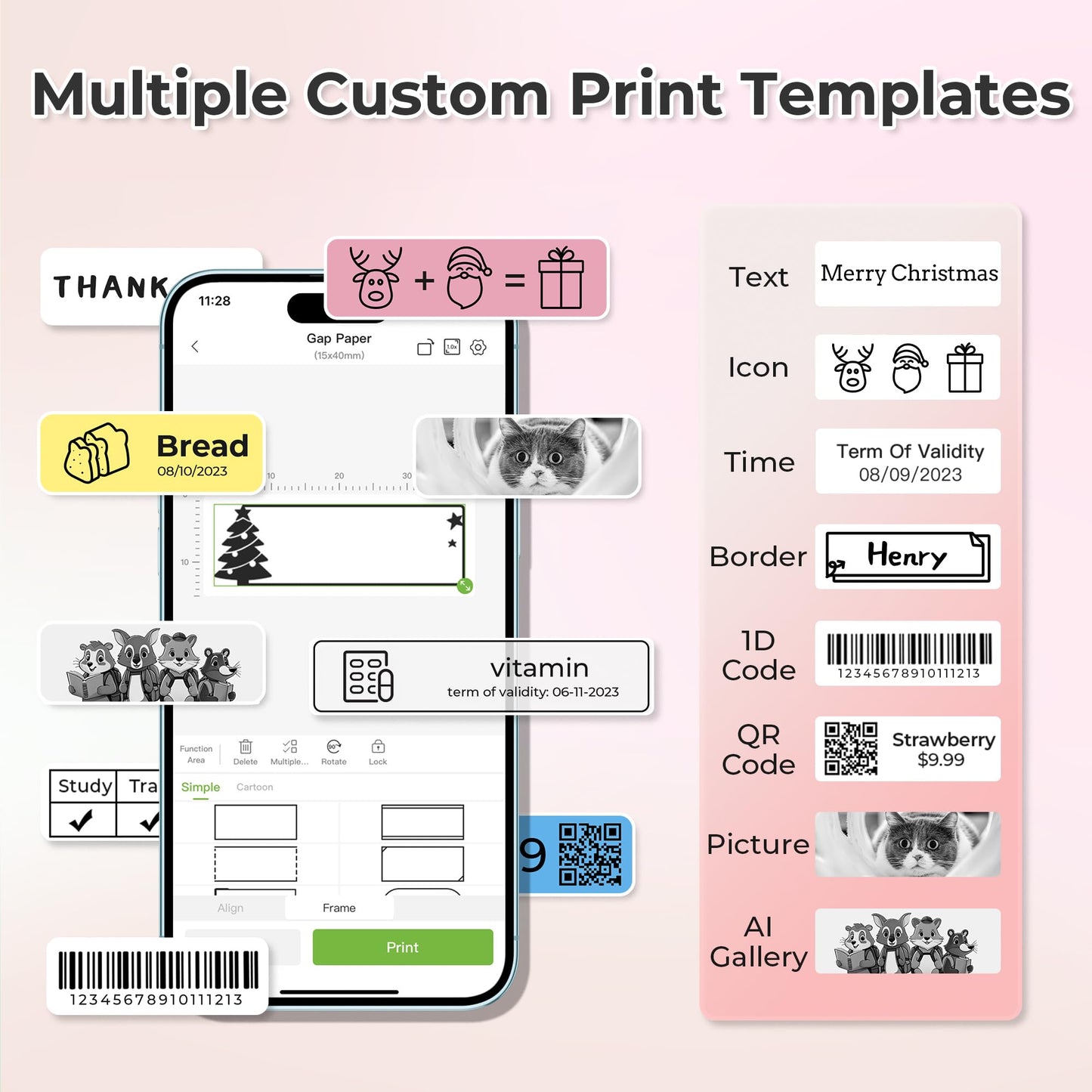 Nelko Label Maker Machine with Tape, P21 Portable Bluetooth Label Printer, Wireless Built-in Cutter Sticker Maker Mini Label Makers with Multiple Templates for Organizing Storage Office Home, Pink