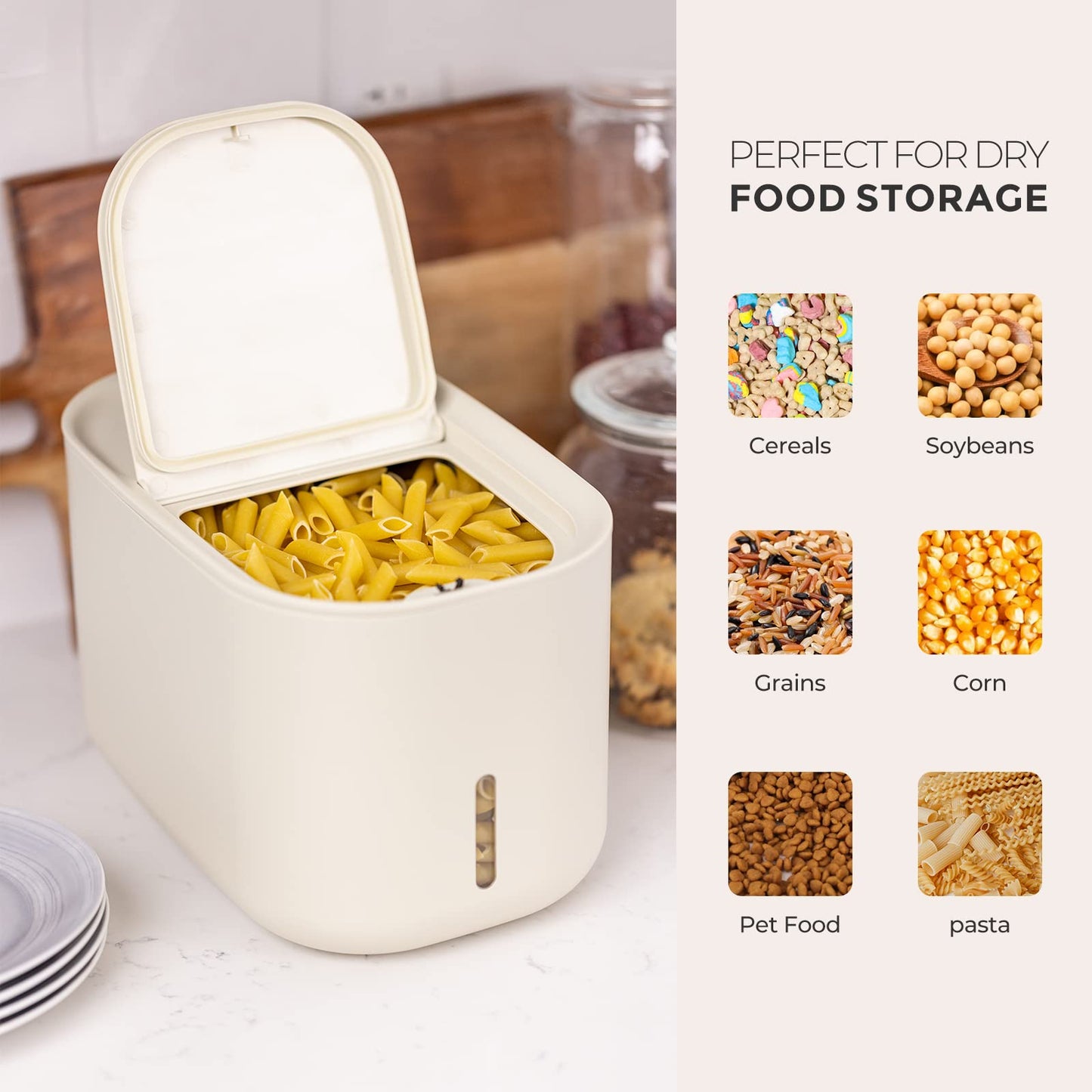 Zuutii Food Storage Container, Dry Food Storage, Pet Food Dispenser, 6.9Qt Large Storage Bin with Lid,Silicone Ring & Moisture Proof, for Grain Cereal Soybean Corn Light Cream