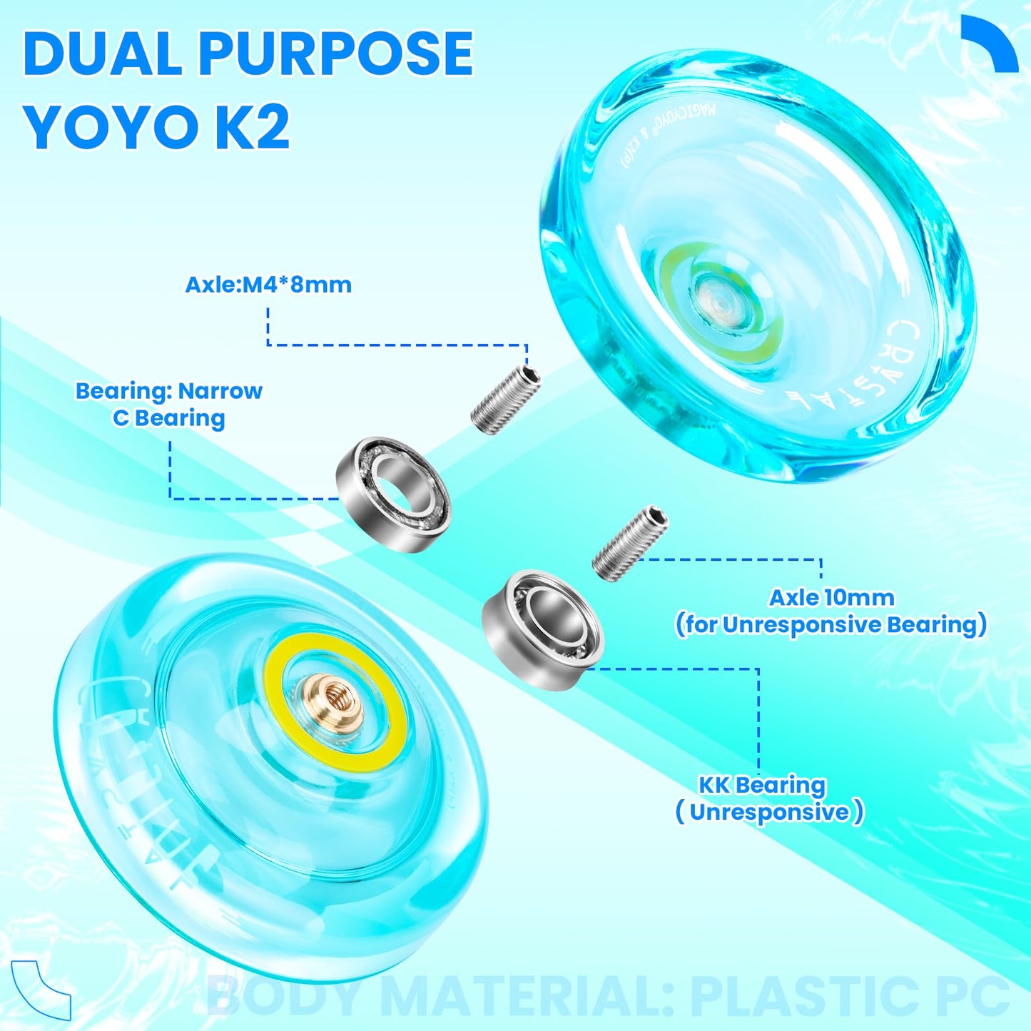 MAGICYOYO Professional Yoyo for Kids, Pack of 2 Yoyos, Unresponsive Yo Yo N11 and Responsive Yo yo K2, Dual Purpose Yo-yo for Beginner/Advanced, Extra Yoyo Case + 12 Strings + Bearing Kit