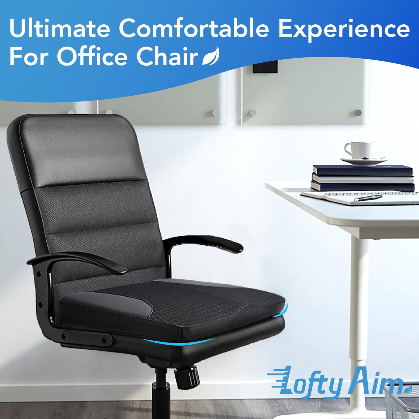 Car Seat Cushion: Comfortable Memory Foam Car Seat Cushion for Driving - for Sciatica-Tailobone Pain Relief - Seat Cushion for Car-Truck, Office, Wheelchair - Black Leather & 4D Mesh