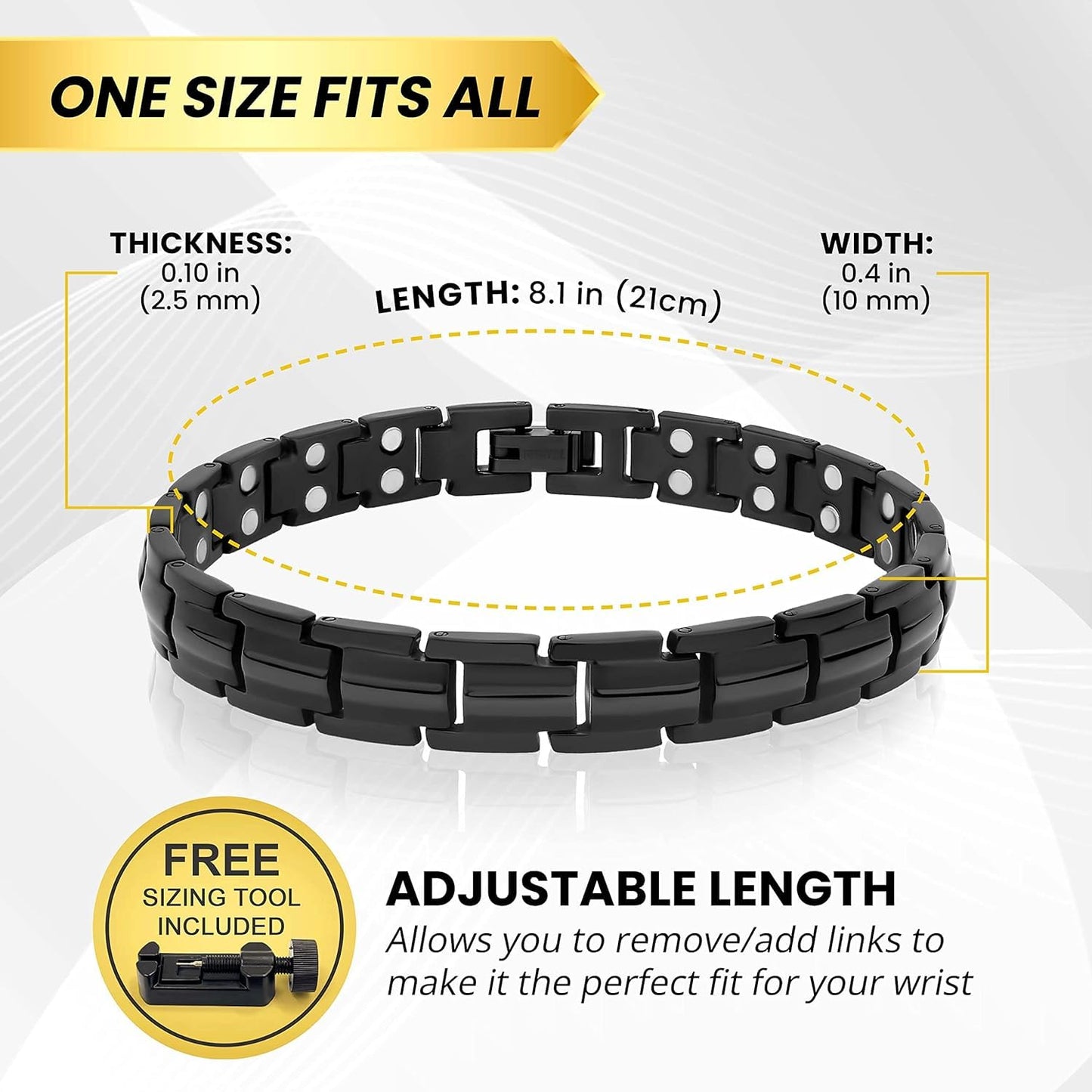 MagnetRX® Women's Ultra Strength Magnetic Bracelet - Effective Titanium Magnetic Bracelets for Women - Adjustable Bracelet Length with Sizing Tool for Perfect Fit (Black)