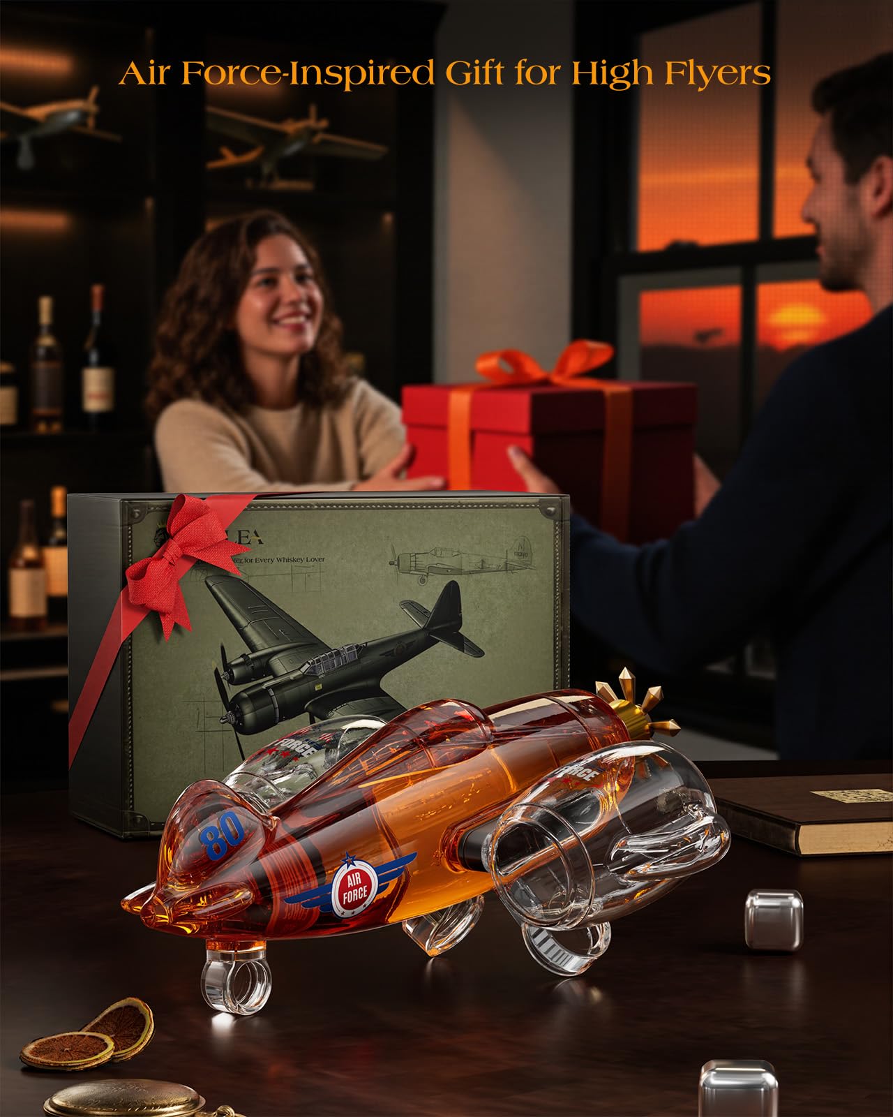 Birthday Gifts for Men Dad, Kollea Fighter Aircraft Whiskey Decanter Set with Whiskey Glasses, Cool Anniversary Fathers Gift Ideas for Him Husband Brother, Funny Military Present, Bar Drinking Party