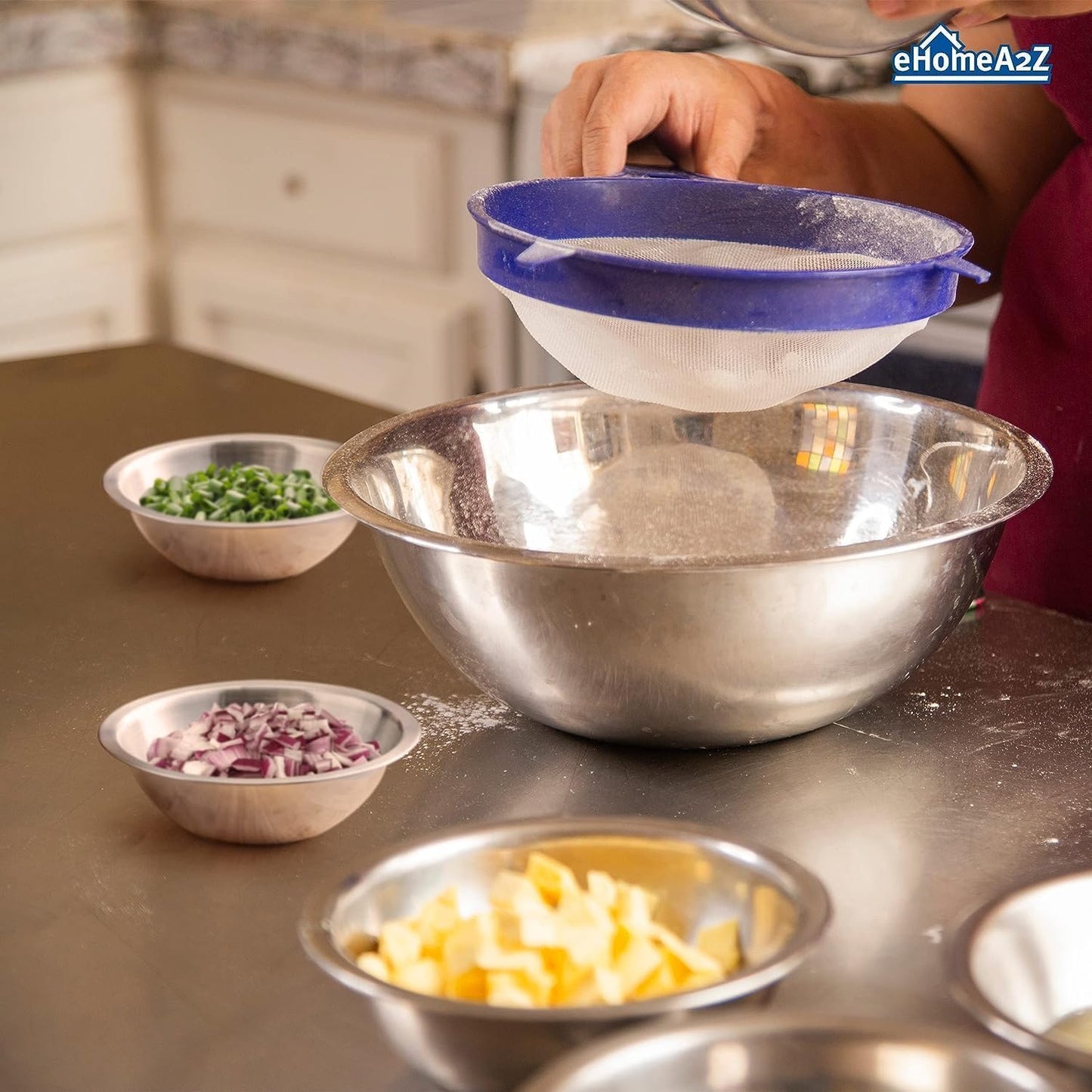 EHOMEA2Z Mixing Bowls Metal Stainless Steel,Kitchen Nesting Bowls for Space Saving Storage Gadgets, Baking, Cooking, Breader Bowl, Polished Mirror