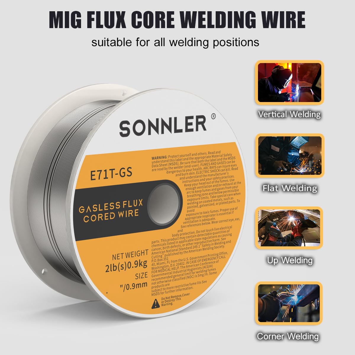 SONNER 035 Flux Core Welding Wire,3 Packs 2-Pound E71T-GS Low Splatter Gasless Carbon Steel Mig Welding Wire Compatible With HF Fourney Harbor Welder