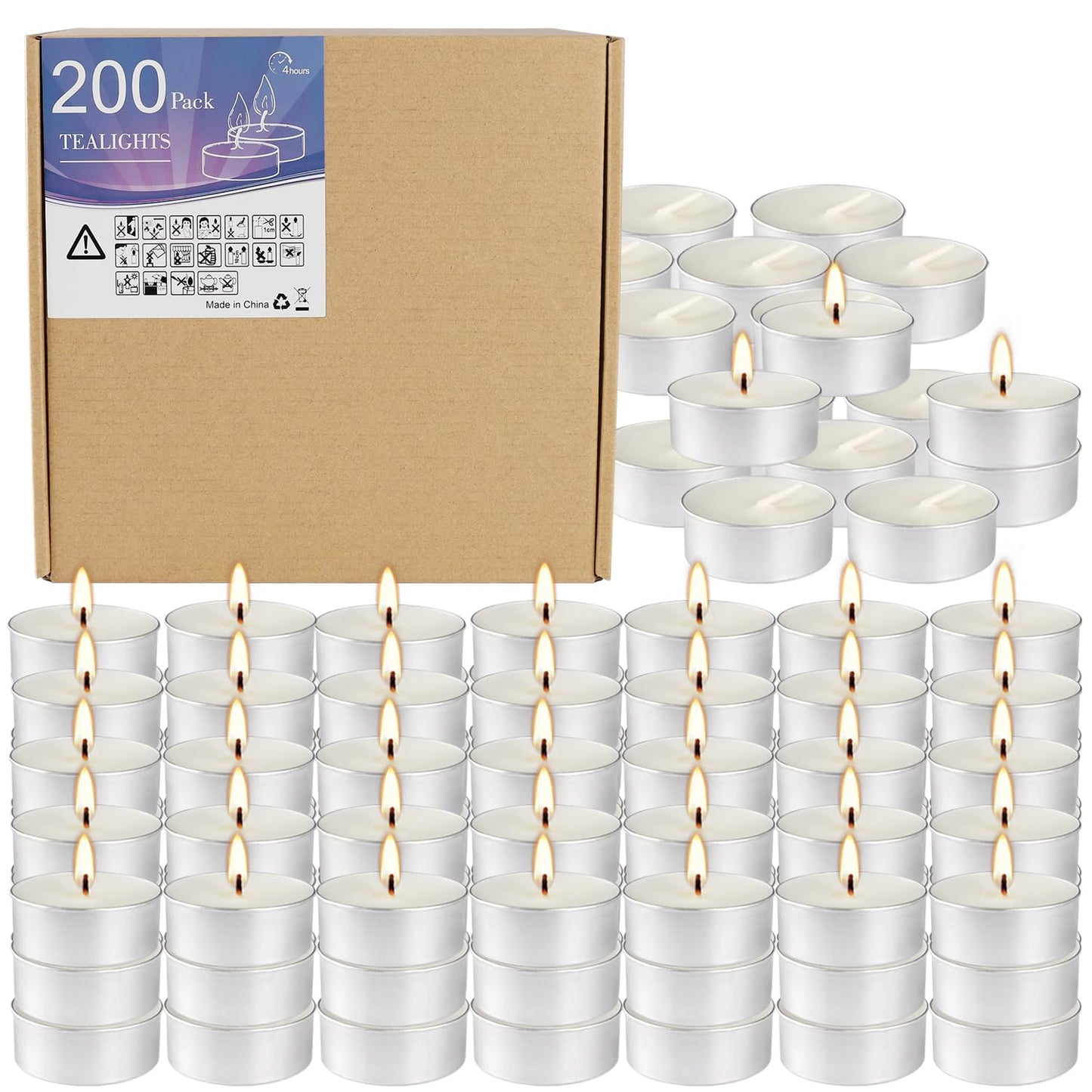 pliadvbu Unscented Tea Lights Candles,White, Smokeless, Dripless,200 in Bulk,4 Hour Long time Burning,for Weddings, Home, Pool,Shabbat, KCJK478