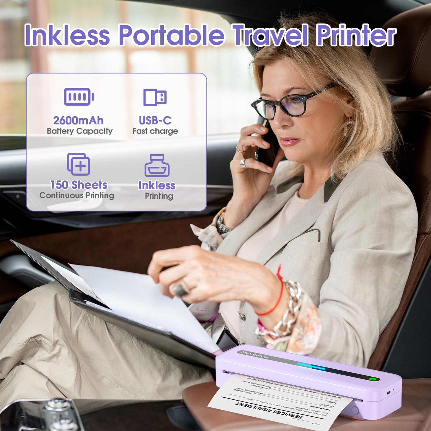 Phomemo M832 Portable Thermal Printer, Portable Printers Wireless for Travel, Inkless Bluetooth Printer for Phone Laptop, Small Printer Support 8.5'' x 11''/A4/4.33''/3.15''/2.08'' Thermal Paper