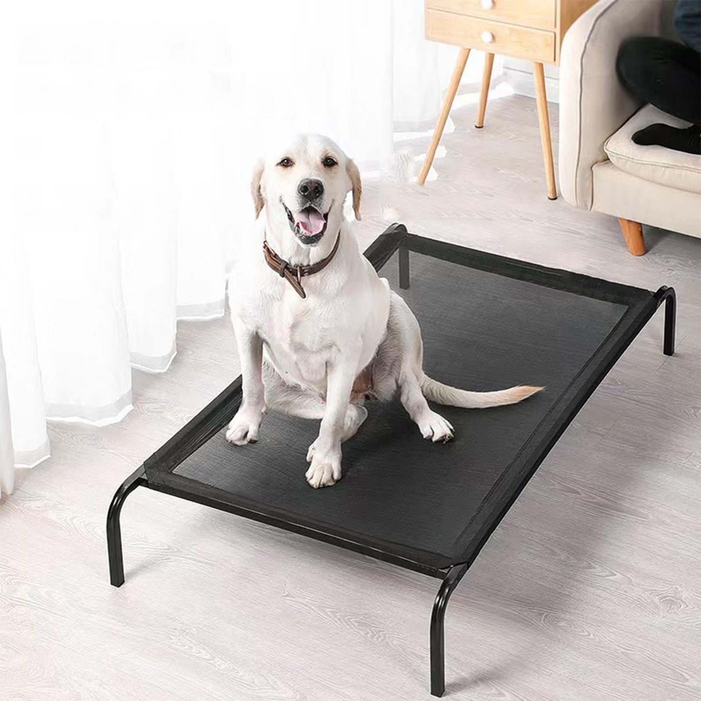 YolieraArt Raised Dog Bed for Medium Dogs, Elevated Outdoor Cot Bed Easy to Assemble with Durable Breathable Teslin Mesh, Chewproof Hammock Indoor Pet Bed (Black, M:35.5x23.5x7in)