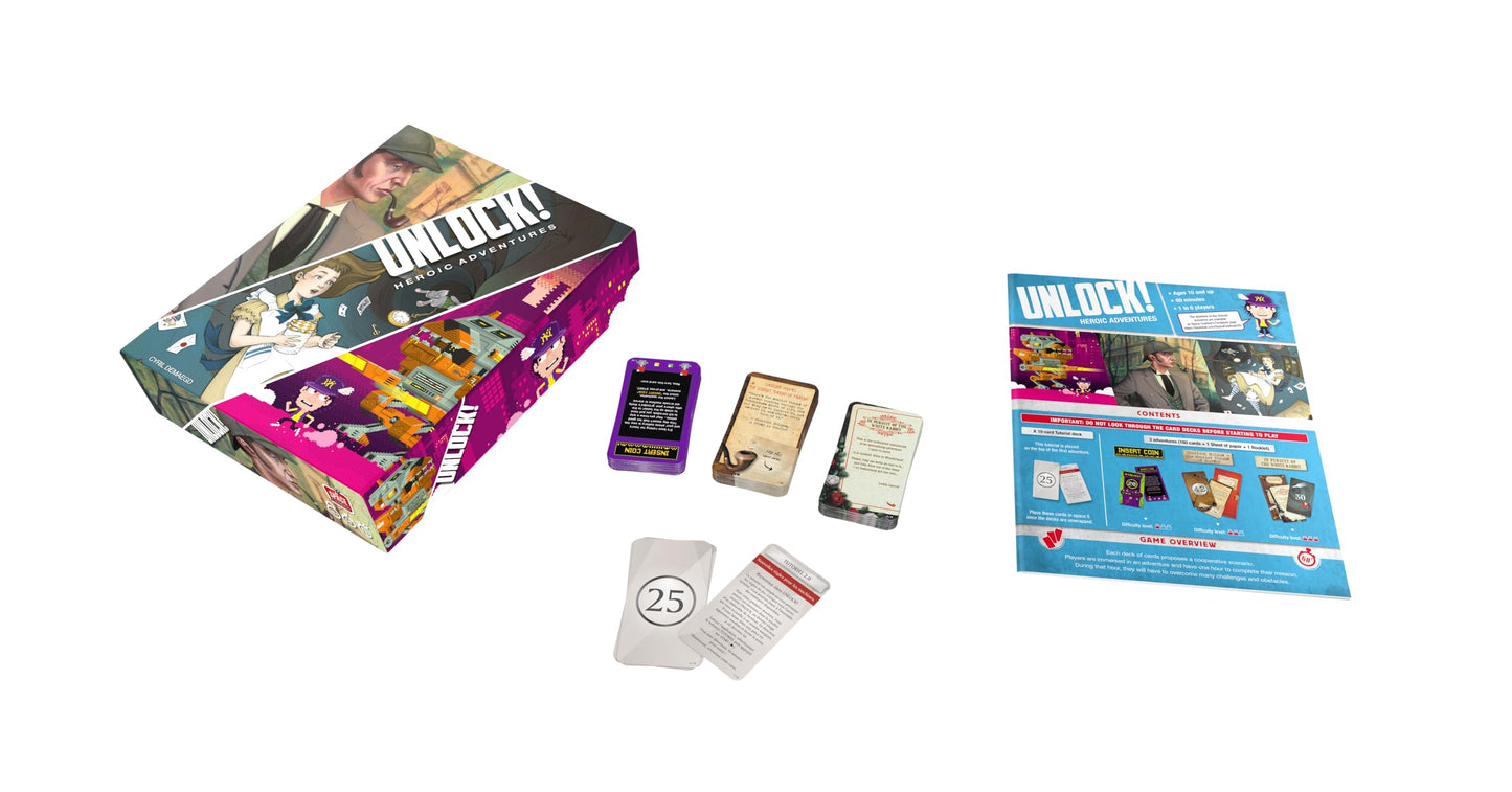 Unlock! - Heroic Adventures (English) - Card Games - Cooperative/Escape Room - Solve Interactive Mysteries with a Companion App - Ages 10+ - 1 to 6 Players - 60 Minute Playtime - Made by Asmodee