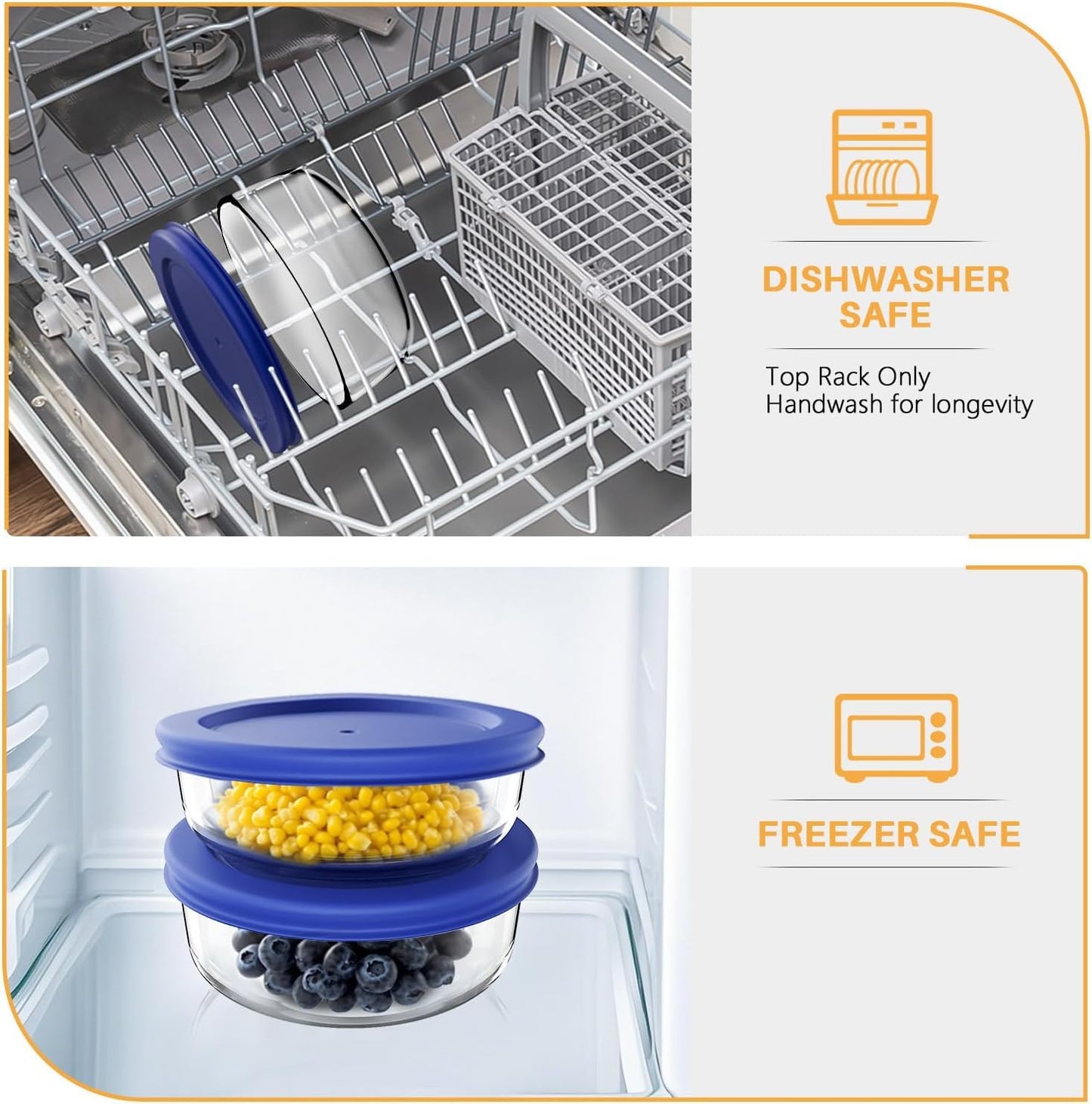 D.M DESIGN•MASTER [8 PACK] - Glass bowl sets with lids. Free meal prep containers for kitchen, leftovers, snacks. BPA-Free lids. Microwave, Dishwasher, Freezer, Oven Safe.