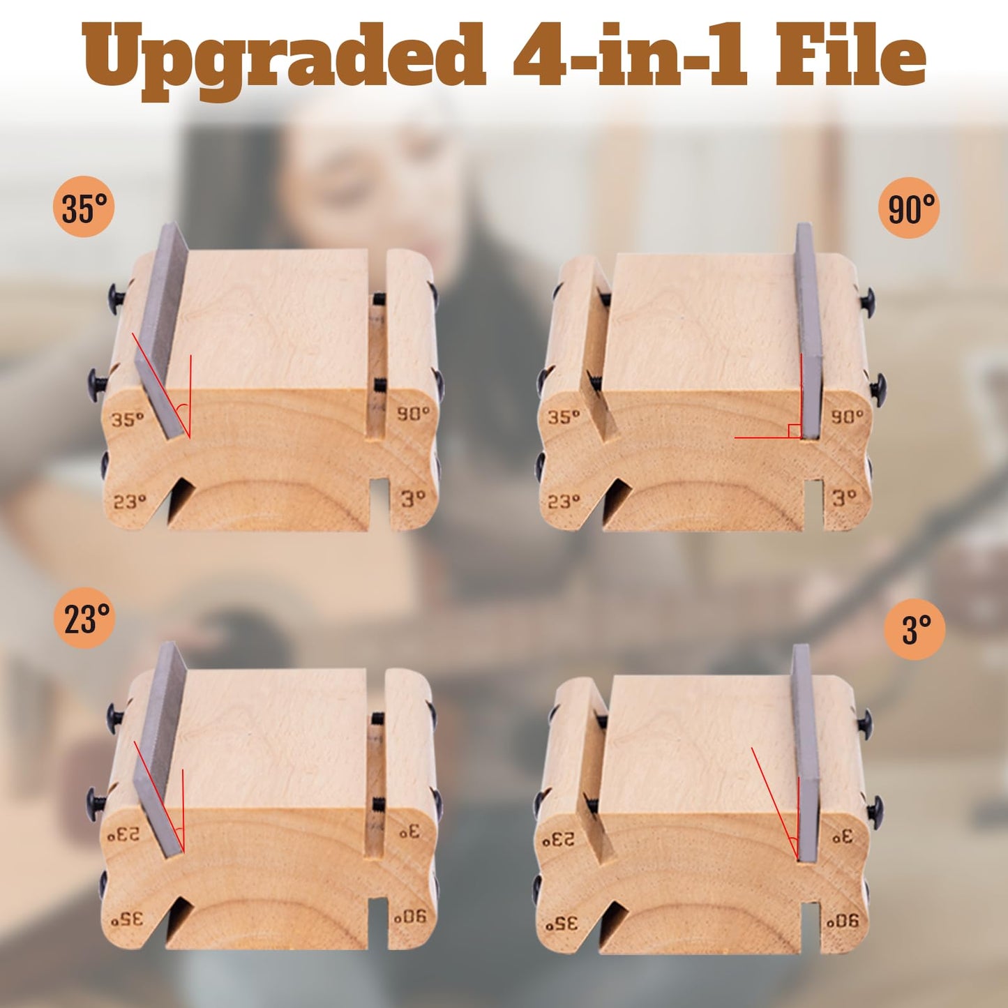 3/23/35/90 Degree Solid Wood Fret End Beveling File – 4 in 1 Guitar Fret Dressing, Crowning, Beveling & End Dressing File Tool – Complete Luthier Kit for Guitar, Bass, Ukulele & Banjo