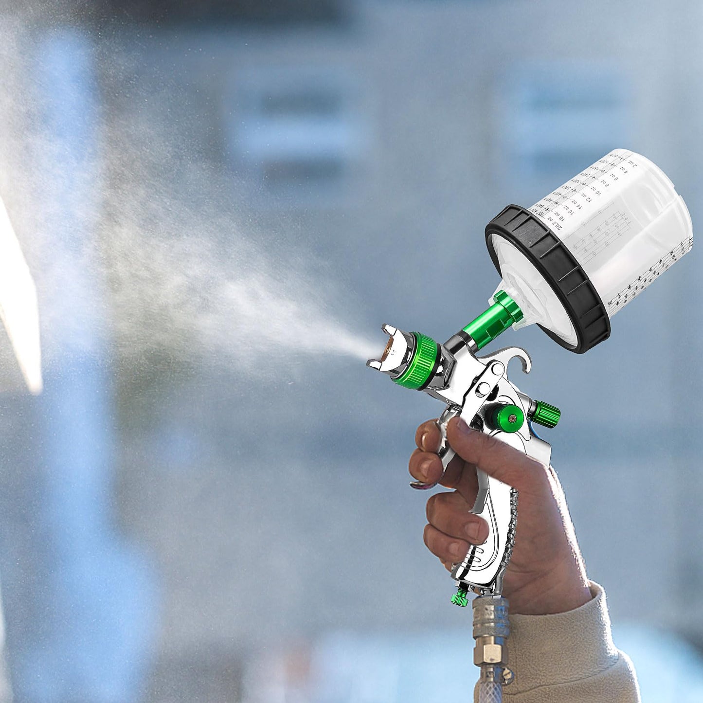 HVLP Spray Gun Kit, Gun Kit with 10pcs 600cc Mixing Cups 1.4/1.7/2mm Nozzles, and Tools, Professional HVLP Sprayer for Automotive, Home and Furniture Coating - Green
