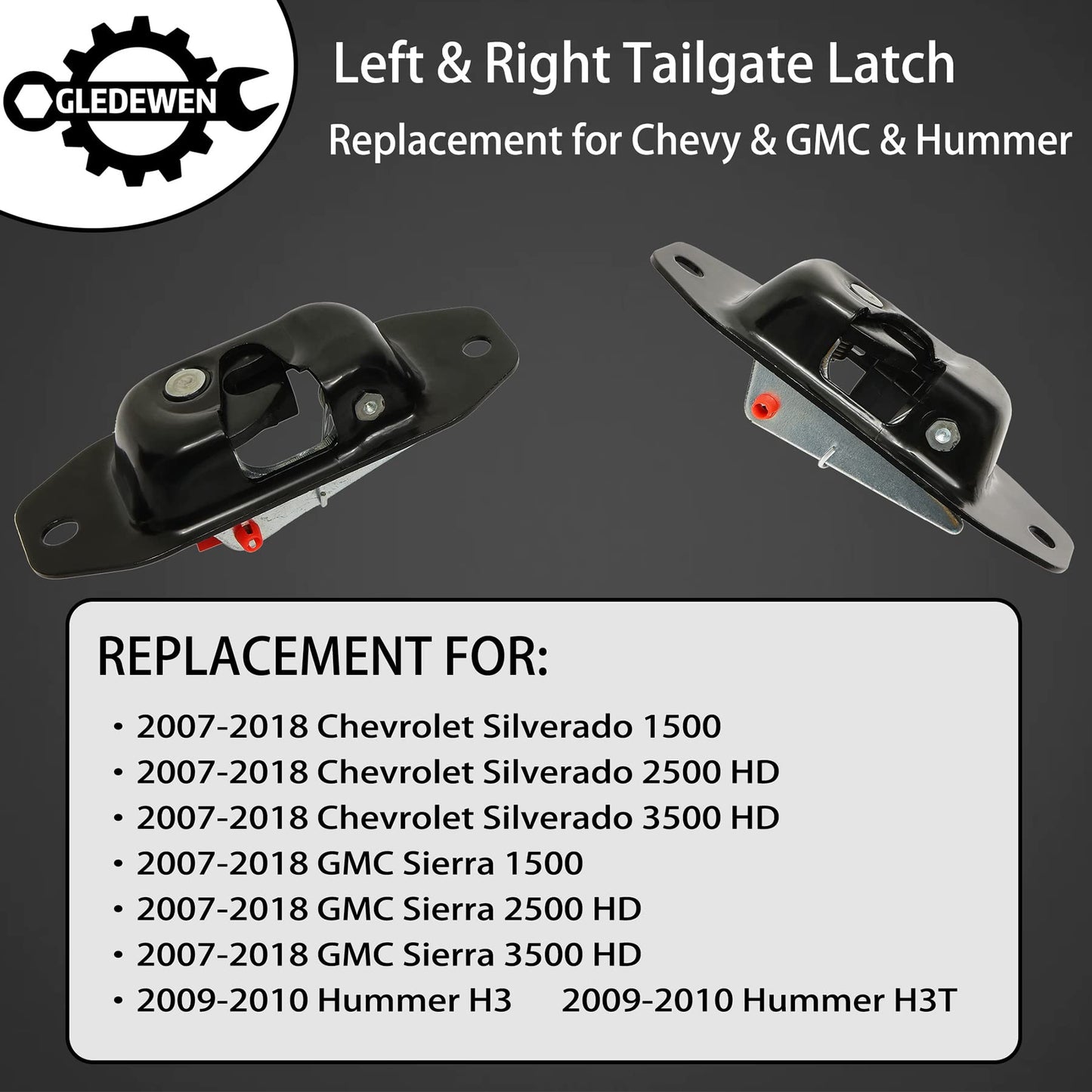 Tailgate Latch Kit, Compatible with 2007-2018 Chevy Silverado & GMC Sierra 1500 2500 3500 HD, Rear Left Driver & Right Passenger Liftgate Key Latch, with Tail Gate Striker Bolts