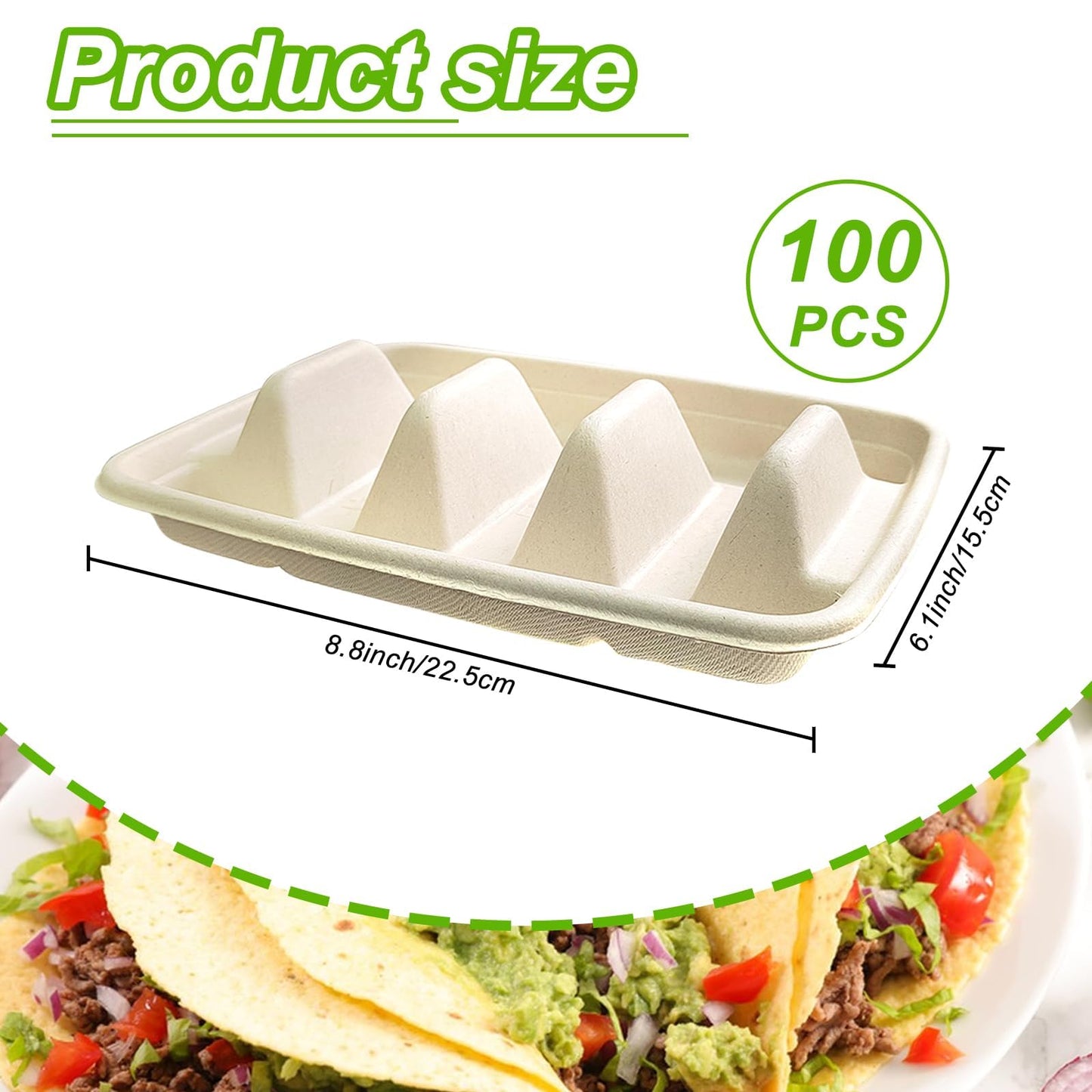 100PCS Disposable Taco Holder Stand,Disposable Taco Plates with 3 Dividers Stylish Rack Holds Up to 3 Tacos Each,Fiesta Holder for Taco Tuesday Lazy Susan Taco Bar,Food Serving Tray- Microwave Safe