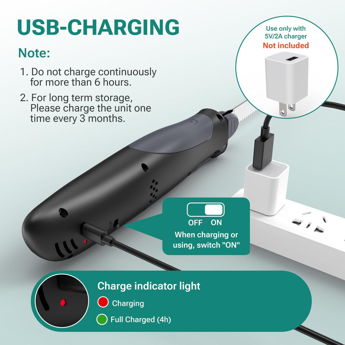 VLOXO Cordless Electric Knife, Rechargeable Electric Knife with 2 Ti-Nitride S.S. Coated Non-Stick Blades Non-Slip Handle Safety Lock Electric Carving Knives for Bread Turkey