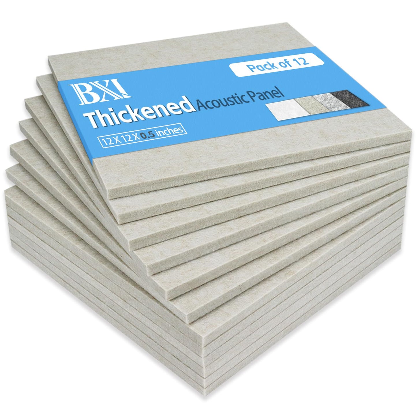 BXI Thickened Sound Absorbing Panels - 12 Pack 12 X 12 X 0.5 Inches Dense Acoustic Panels, Echo Noise Reducing Sound Panels, Tackable Studio Panels for Wall and Ceiling Acoustic Treatment