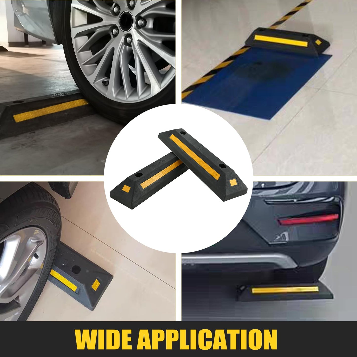 ATPEAM Rubber Curb Heavy Duty Parking Blocks | 2PC Parking Curb with Yellow Reflective Stripes for Car, Truck, RV, Trailer, and Garage | Garage Parking Assist and Driveway Markers for Enhanced Safetye