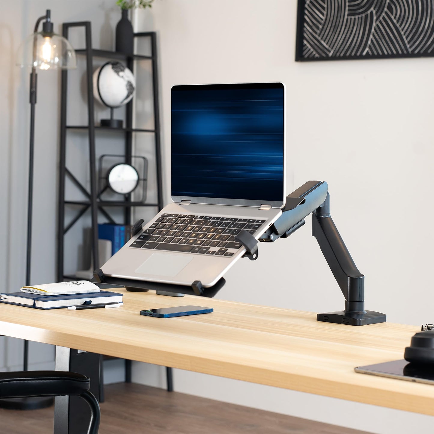 VIVO Universal Adjustable 10 to 15.6 inch Laptop Mount for Desk, Single Tension Arm VESA Notebook Stand with C-clamp and Grommet Options, Black, STAND-V001O-L