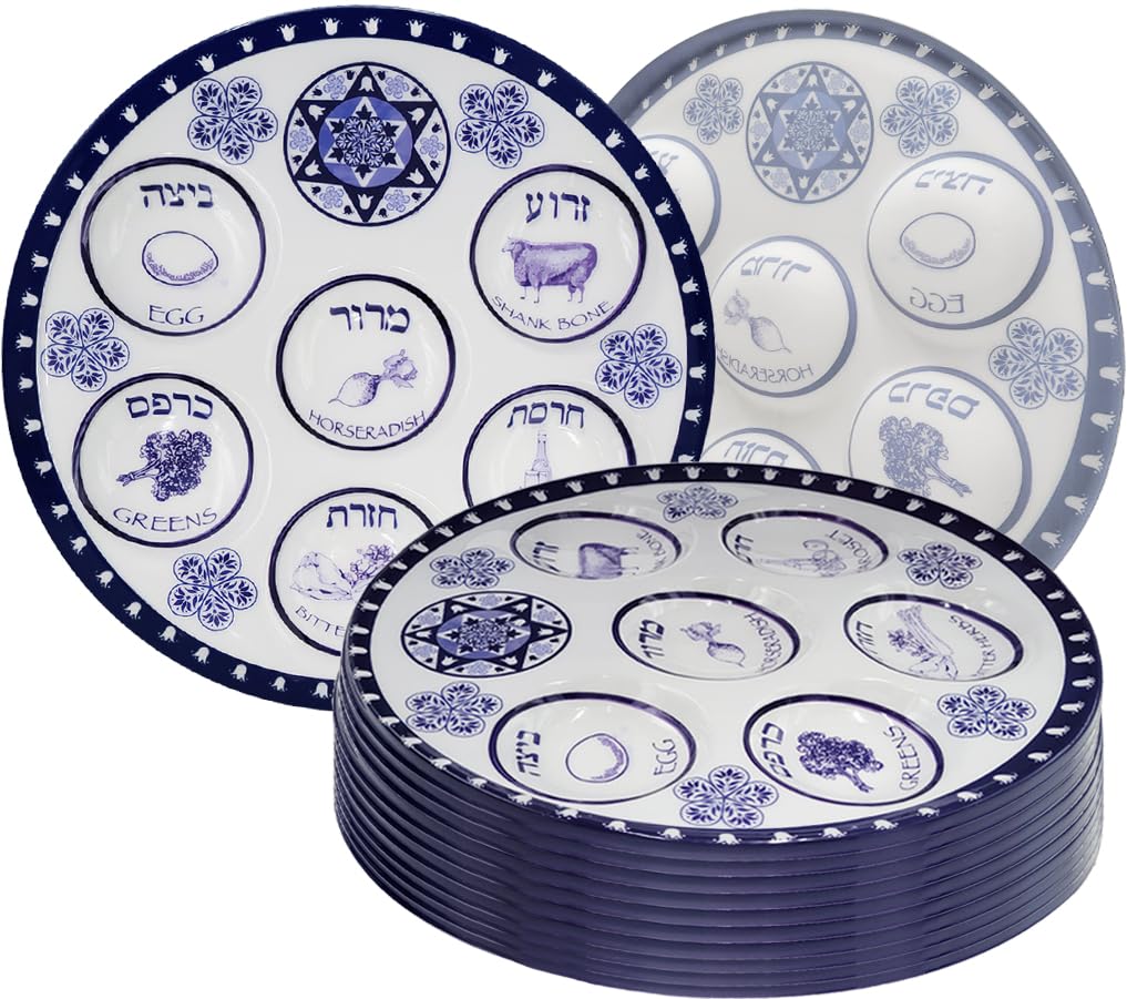 The Dreidel Company Disposable Passover Seder Plate Deluxe Quality Plastic 10" Disposable Plates (Renaissance Design, 25-Pack)