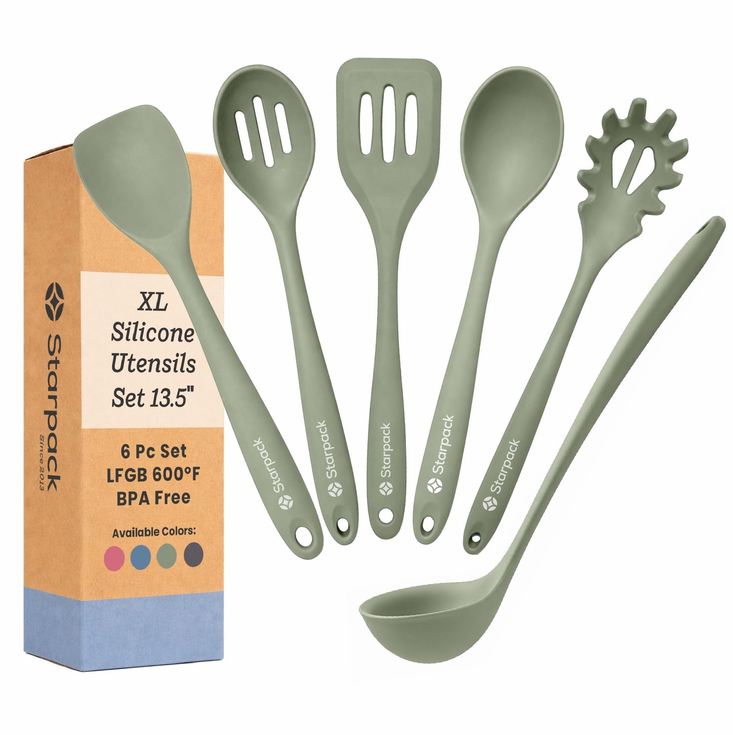 Starpack 'Like a Boss' XL Premium Silicone Cooking Utensils Set (6 Pcs) - Heat Resistant Kitchen Utensils 600°F - Non-Stick Silicone Utensil Set - Large Kitchen Utensils Set for Cooking & Serving