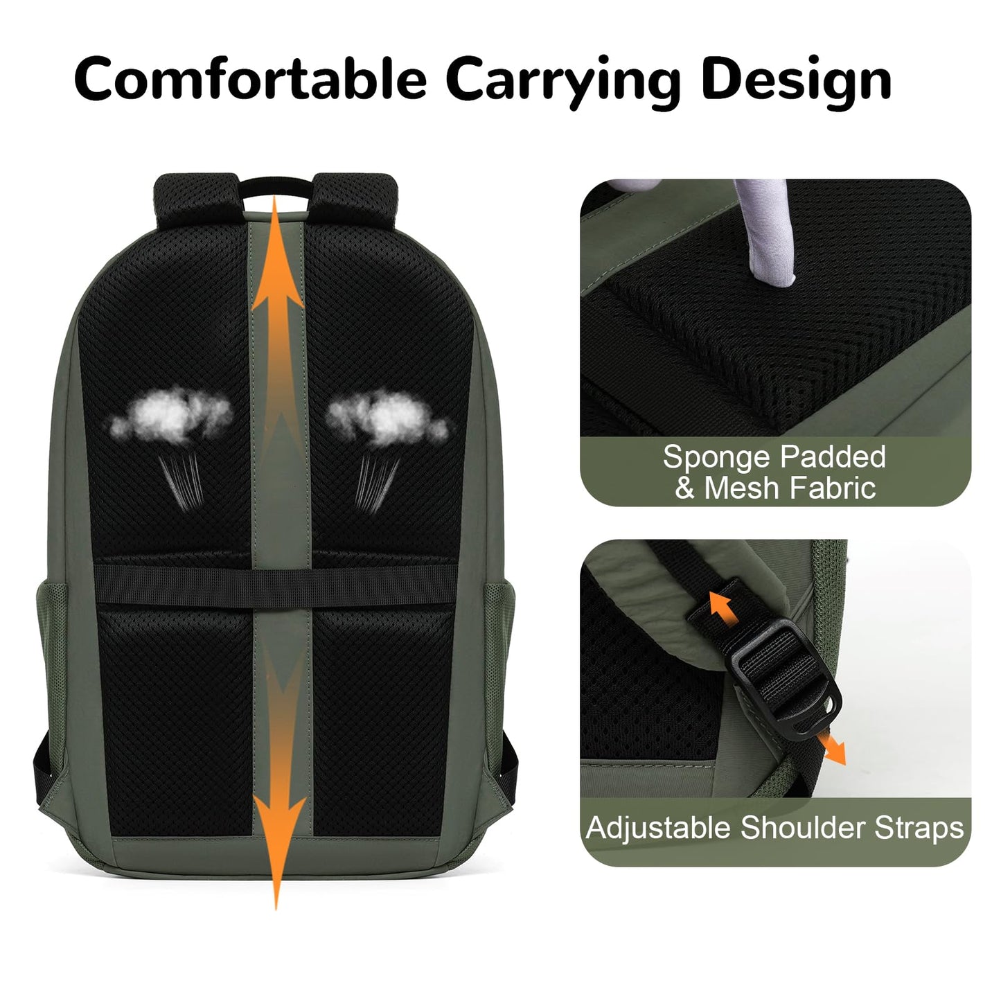 Outplea 17L Small Travel Carry On Backpack with Front Opening for Men Women, Waterproof 15" Laptop Backpack, Green