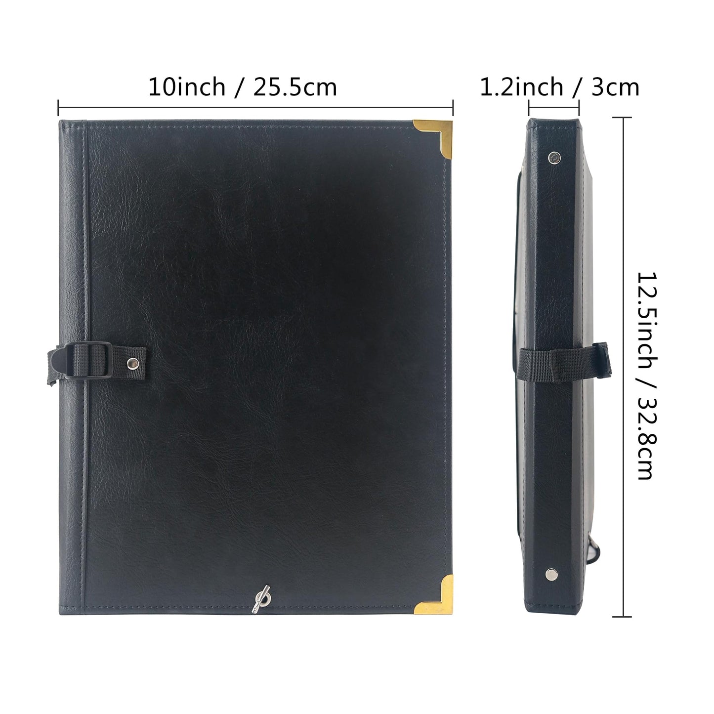 IvyRobes PU Leather Music Folder, 12.5" x 10" Choir Folder with Elastic String & Hand Strap,10 Pockets Fits 8.5" x 11", A4, 9" x 12" Sheets for Piano,Choral & Music Performance Black