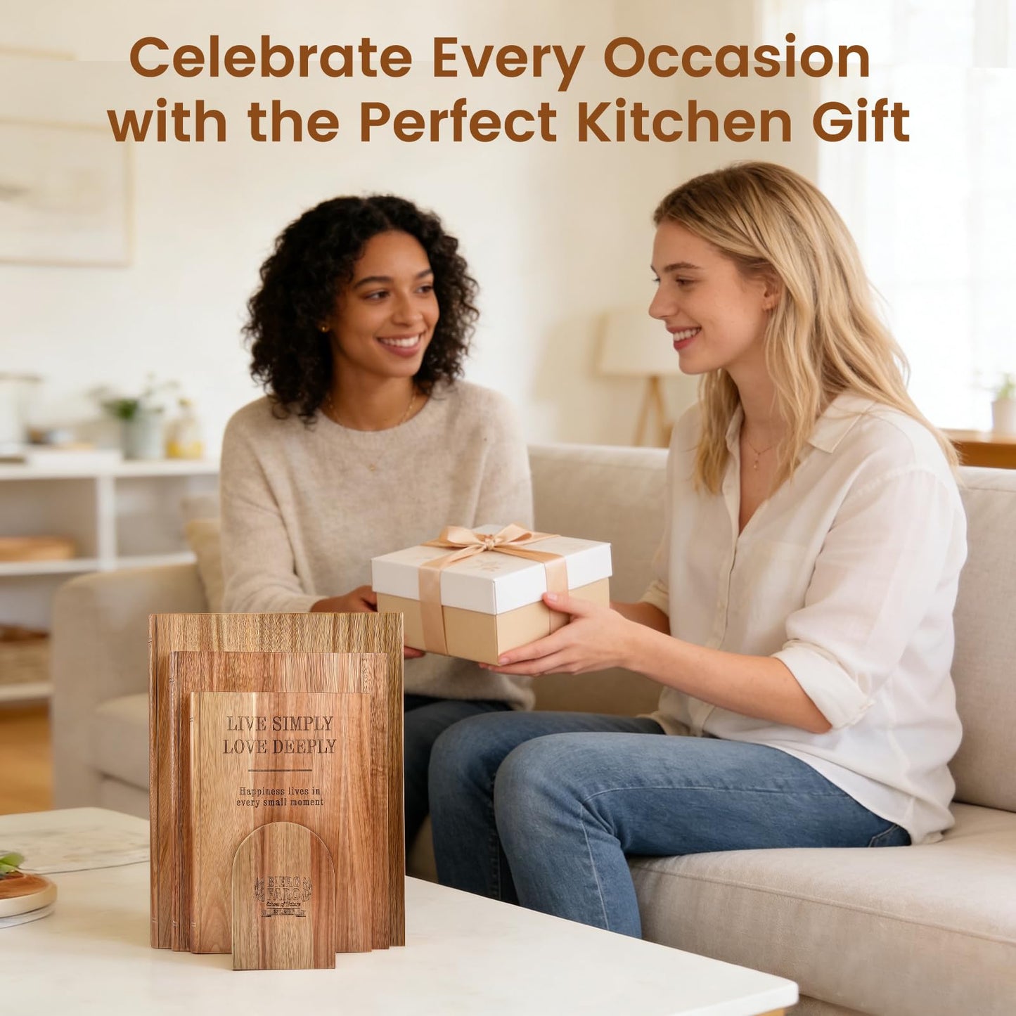 Book Cutting Board Set of 3 with Stand - Bierofaro Acacia Wood Chopping Boards for Kitchen, Decorative Book-Shaped Wooden Board for Cheese, Bread, Meat & Serving - Housewarming Gift