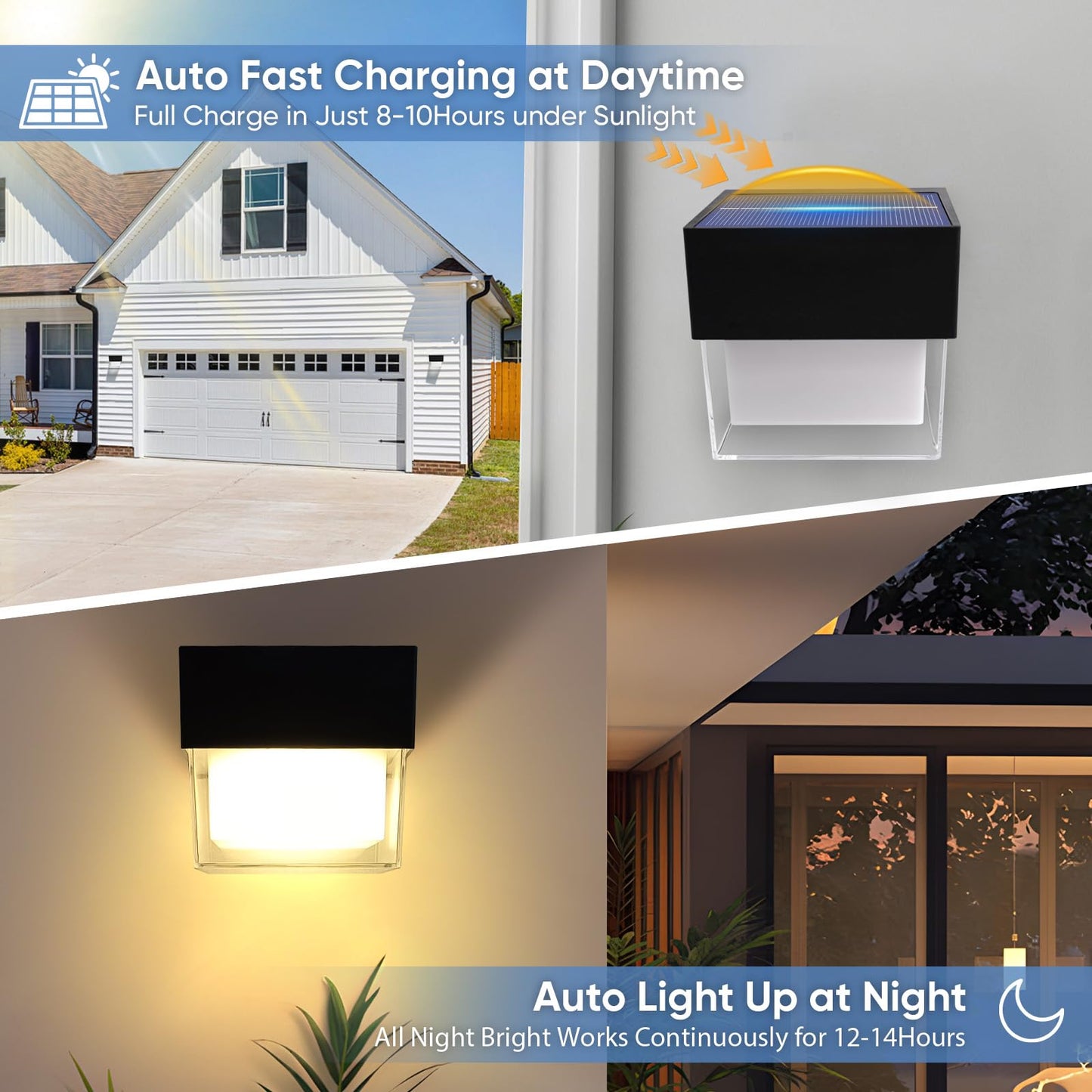 Baiston Solar Wall Lights Outdoor: LED Solar Motion Security Lights, IP65 Waterproof, Solar Wall Lights with 180° Wide Lighting and Enhanced PIR Sensor for Yard, Garden, Driveway, Fence, 4 Packs