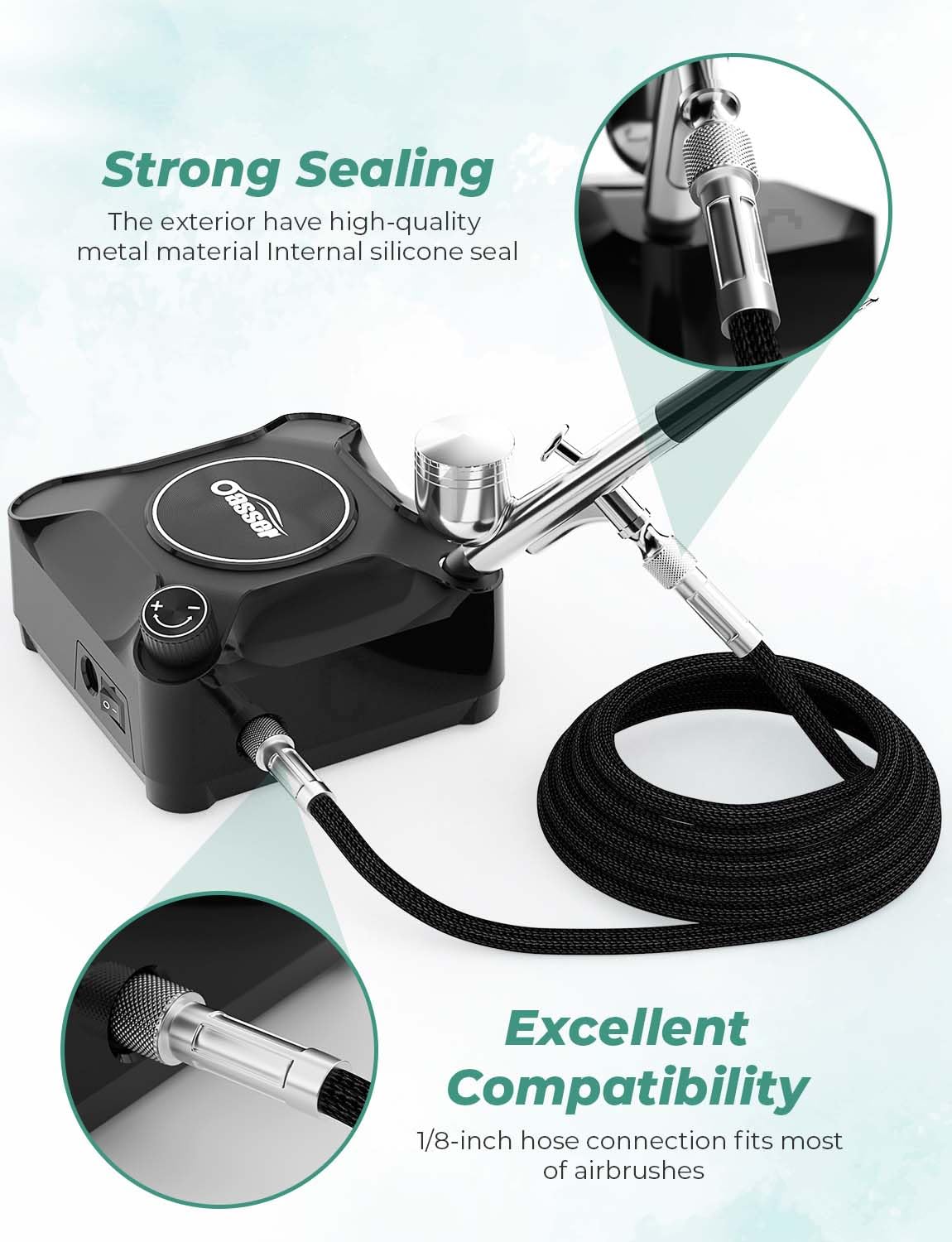 Oasser Airbrush Kit with Compressor Portable Dual-Action Airbrush Compressor Set Plug-in Stepless Pressure Adjustment for Painting Modeling Makeup Art Creation Suitable for Beginners Charcoal Black