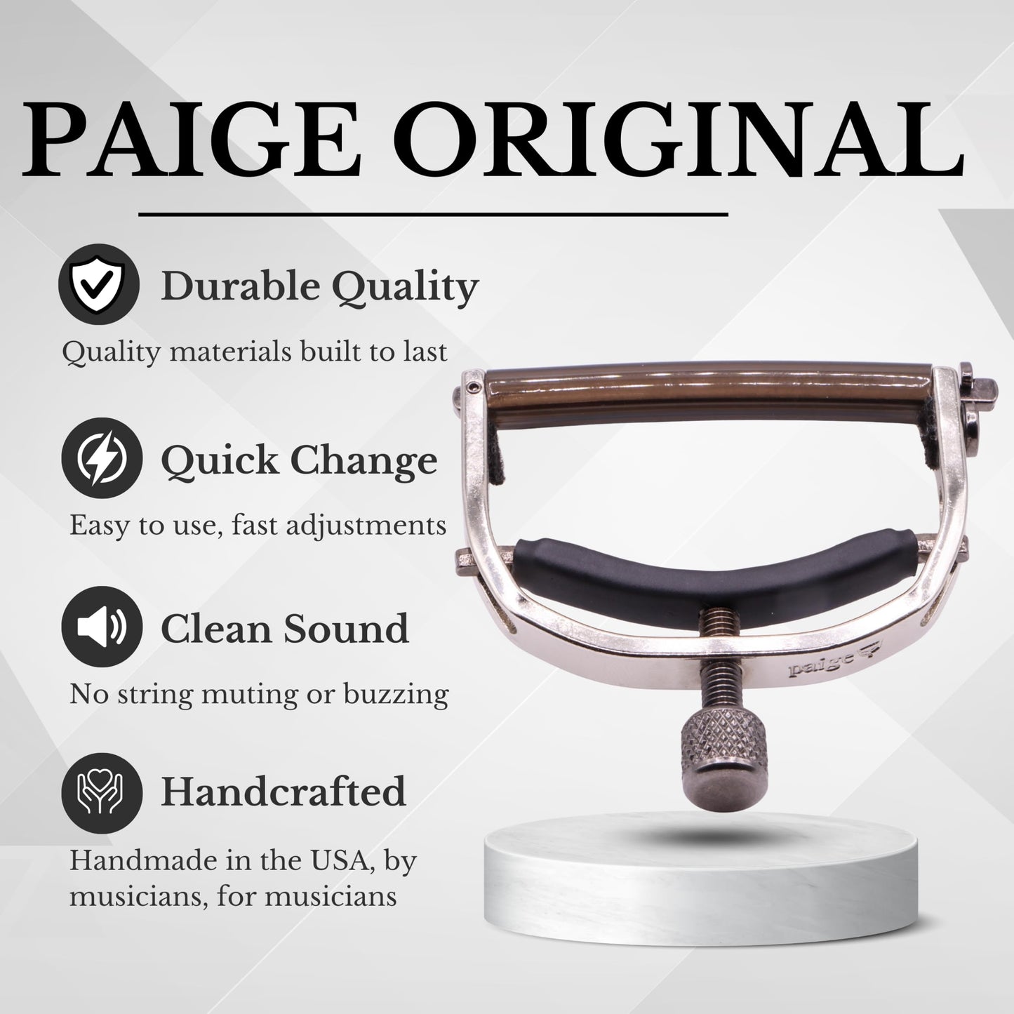 Paige 6-string Standard Guitar Capo - Made in the USA - Satin Nickel