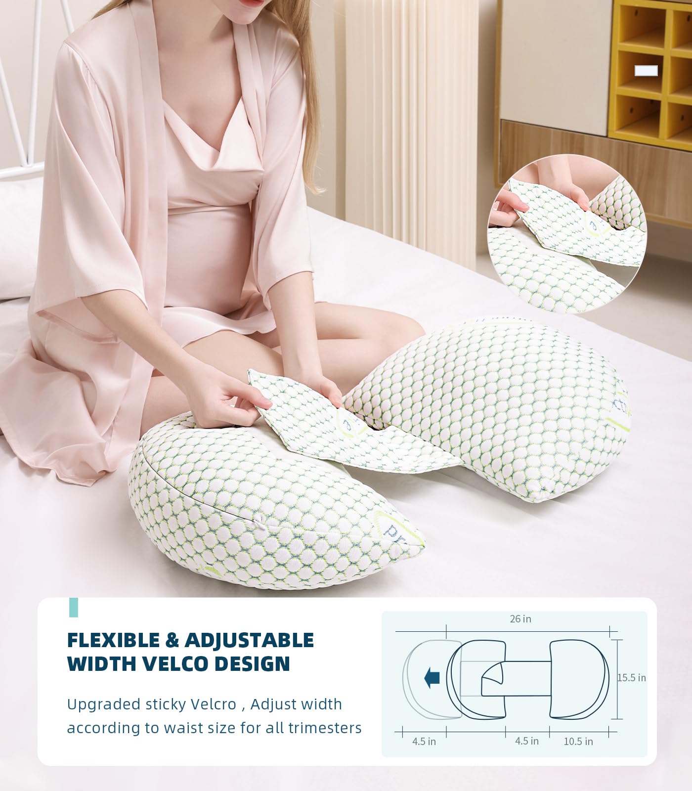 Oternal Pregnancy Pillow for Pregnant Women – Comfortable Maternity Pillow for Side Sleepers, Supports Back, Belly, Hips, and Legs, with Removable & Adjustable Cover