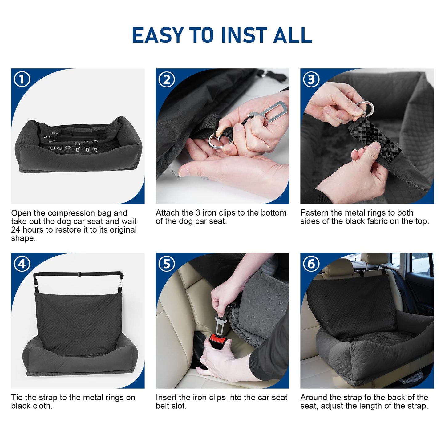 Bnonya Dog Car Seat, Pet Car Seat for Large Dogs, Safe and Comfortable Dog Car Bed Medium Under 60lbs, Multipurpose Design Washable Dog Car Seat with Non-Slip Base