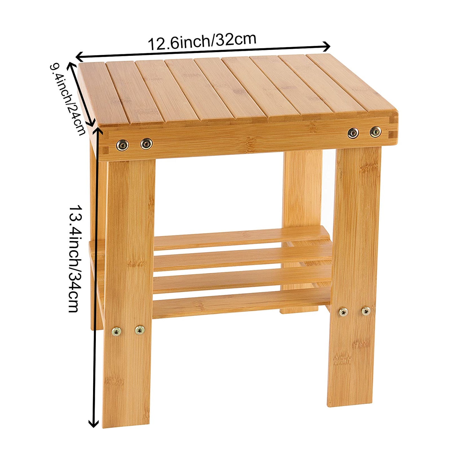 HOIGON 2 Pack 13 Inches Bamboo Step Stool with Storage Shelf, Wooden Foot Stool for Home Garden Bathroom, Heavy Duty Stepping Stool for Adults with Non-Slip Pads, Natural Bamboo, Tabouret Marche Pied