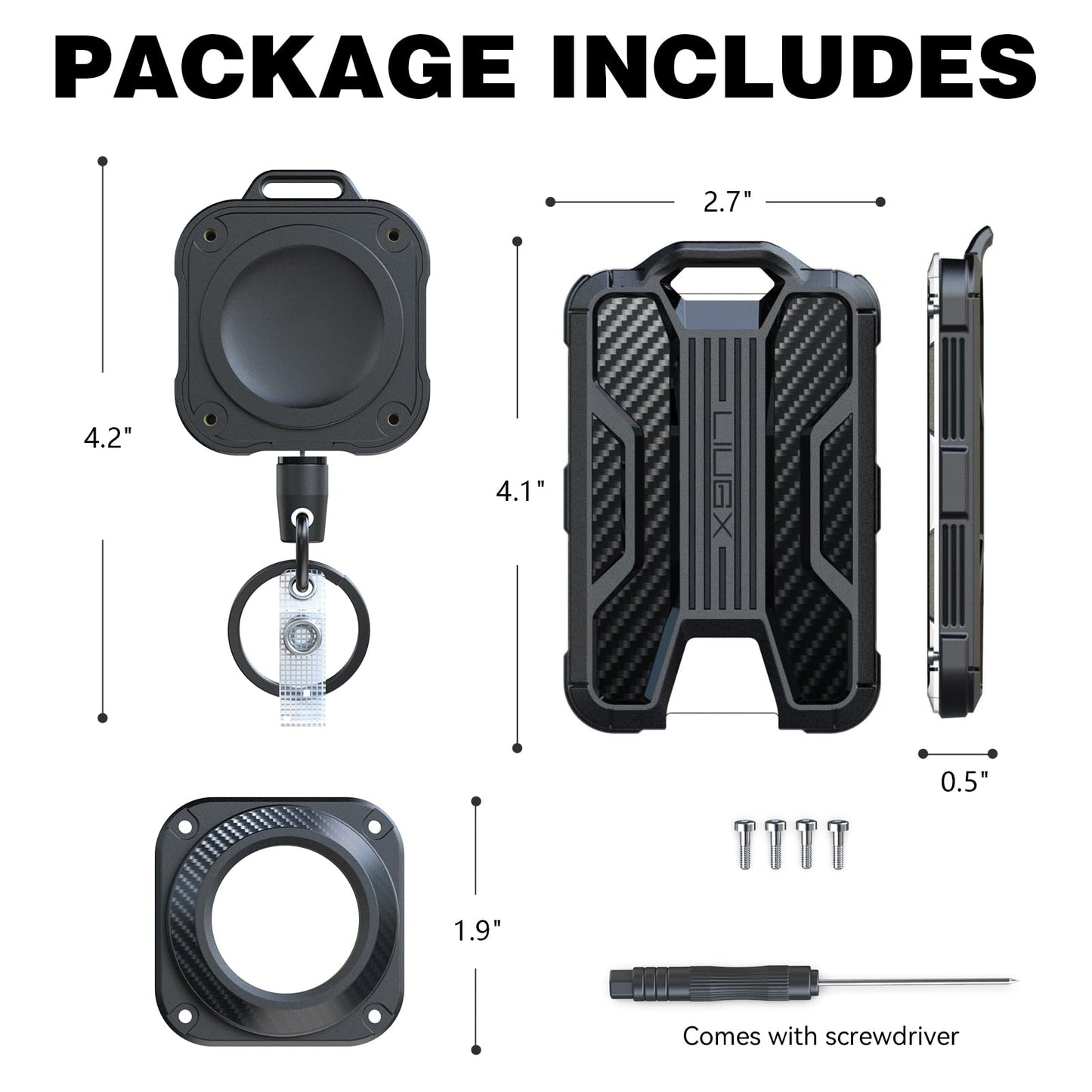 LIUGX Badge Holder with Airtag Retractable Keychain, Belt Clip Ver, Heavy Duty for Airtag Holder/Case, ID Card Holder (Holds 4 Cards), Badge Reel with 31.5” Wire Rope, 10,000+ Rebound, 8oz