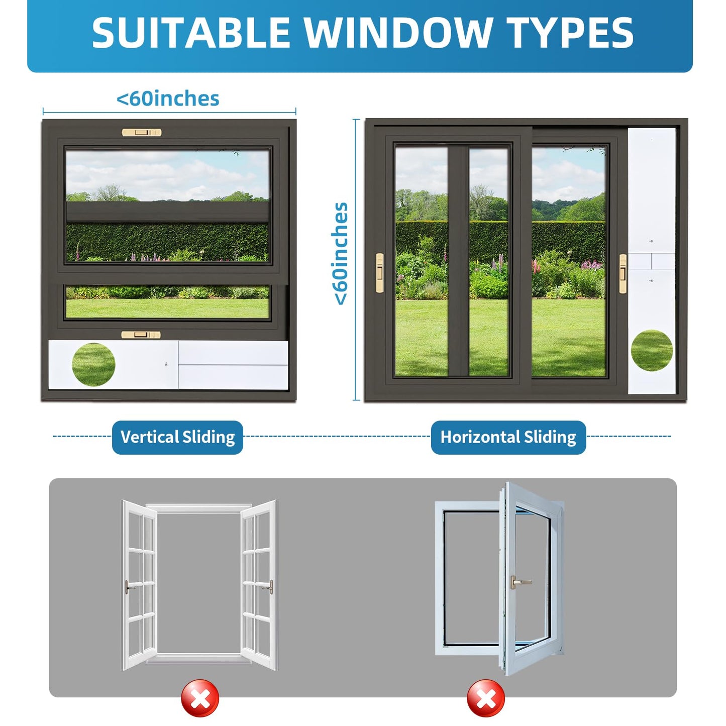 Portable AC Window Vent Kit with Waterproof Cover,AC Window Seal Kit with 5.9" Diameter,Air Conditioner Window Vent Kit for Sliding Horizontal or Vertical Window with 4 Seal Plates