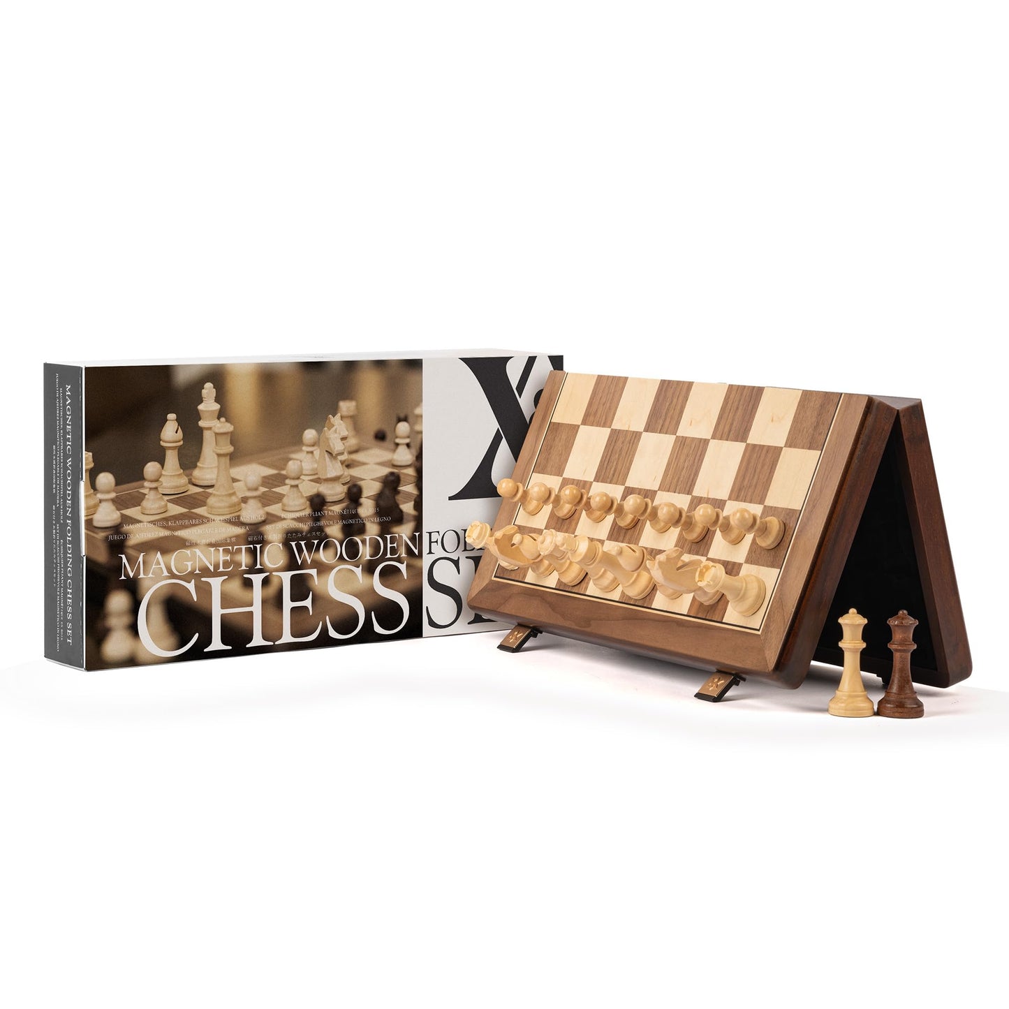 A&A 15" Magnetic Wooden Chess Set, Handmade 3" King Height German Knight Staunton Chess Pieces with 2 Extra Queen, Portable Travel Chess Set, Chess Game Sets