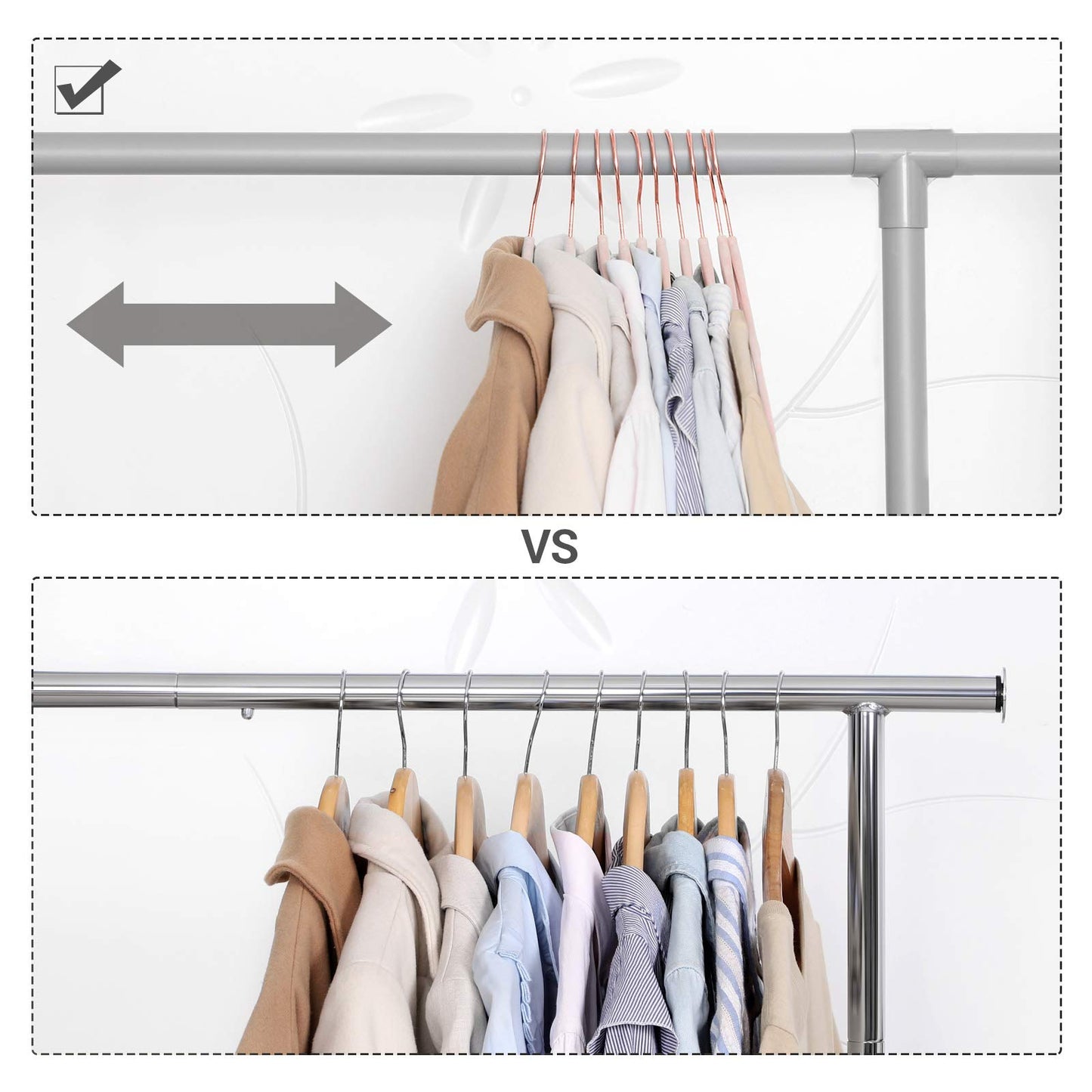 SONGMICS Velvet Hangers, Non-Slip Hanger, Rose Gold Color Swivel Hook, 50-Pack, Pink UCRF026P02
