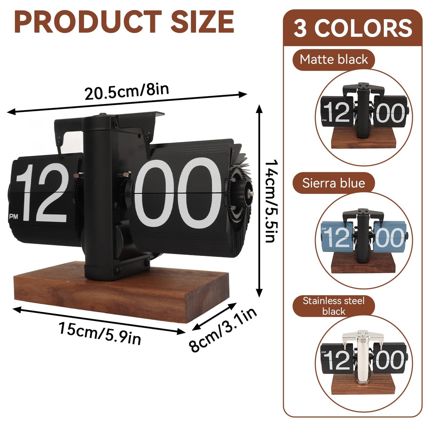 Retro Flip Clock for Desk, Mechanical Clock Digital Flip Down Clock Retro Automatic Turning Large Number Battery Powered Flip Desk Clock Internal Gear Operated for Home Office Decor