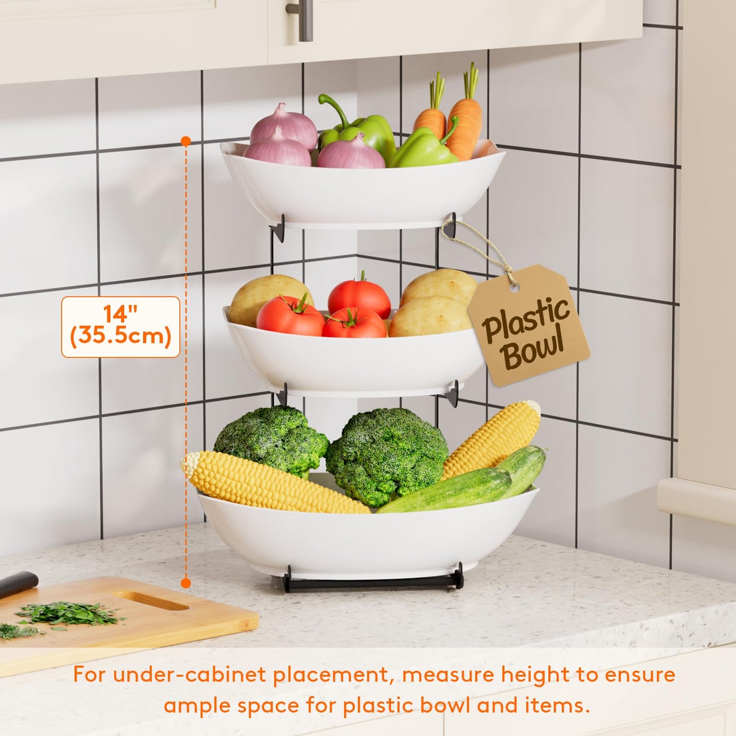 Lifewit Plastic Fruit Bowl Basket for Kitchen Countertop, 3 Tier Fruit Holder with Black Metal Stand, Serving Tray for Food, Vegetable, Cake, Dessert in Party