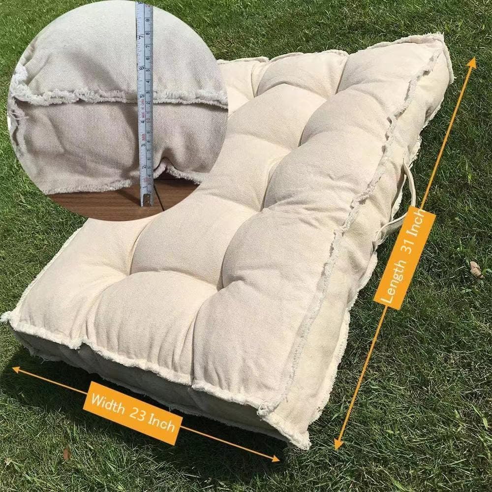 Large Floor Pillow Meditation Cushion,Tufted Seat Cushions Reading Nook Cushion Floor Pillows Seating for Adults/Kids, Thick Floor Cushion Sitting Pillow for Living Room Balcony Outdoor（Beige）