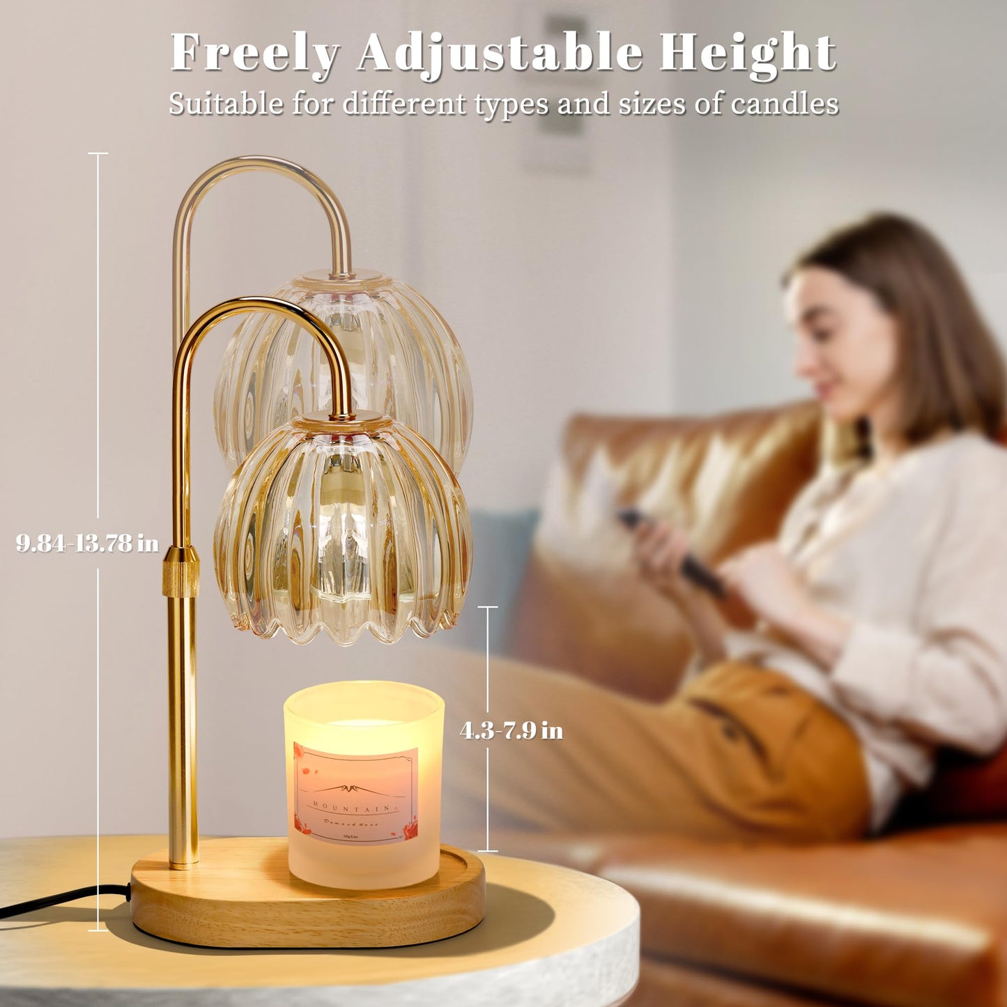 Heymirro Candle Warmer Lamp with Timer Dimmer Adjustable Height, Wax Warmer Lamp for Jar Candles with 2 Bulbs, for Home Decor, Mother's Day, Christmas Gifts for Women