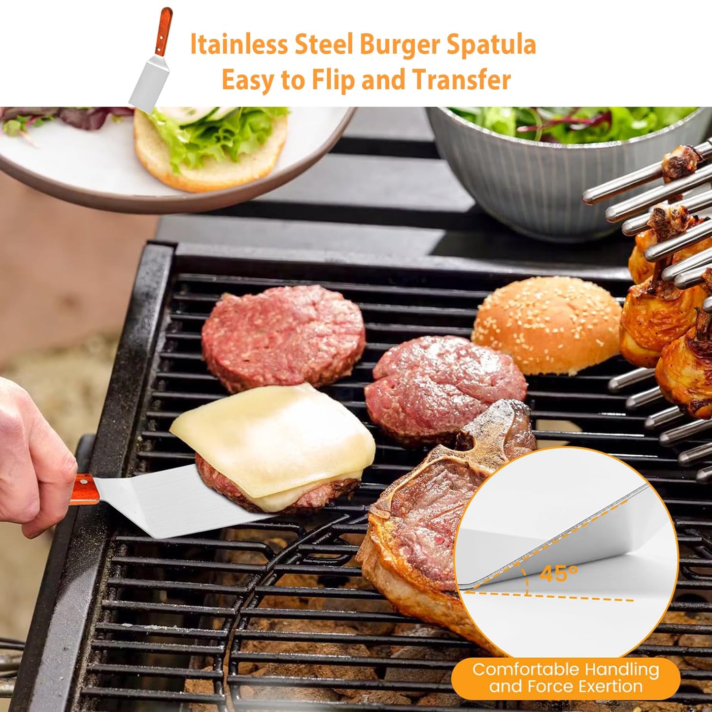 Smash Burger Press kit - 2 lb Round & 1.8 lb Rectangle Cast Iron Burger Press - Griddle Spatula - 3 in 1 Hamburger Patty Maker - 50 Patty Papers, Bacon Press with Wood Handle for BBQ Grill Accessories