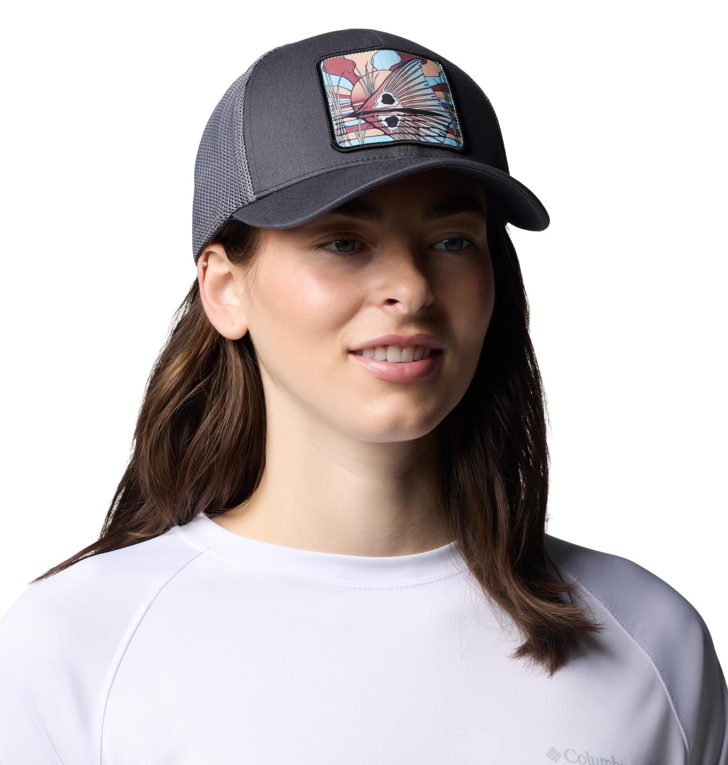 Columbia Unisex PFG Patch Mesh Ball Cap, Shark/City Grey/Redfish Shine, Large/X-Large