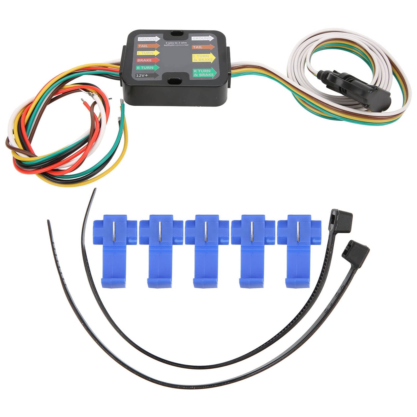 Trailer Wiring Converter Powered 3 to 2 Wire Trailer Tail Light Converter Kit RV Taillight Converter Hitch Accessories with 60in Wiring LED Compatible, Filage Pour Remorque