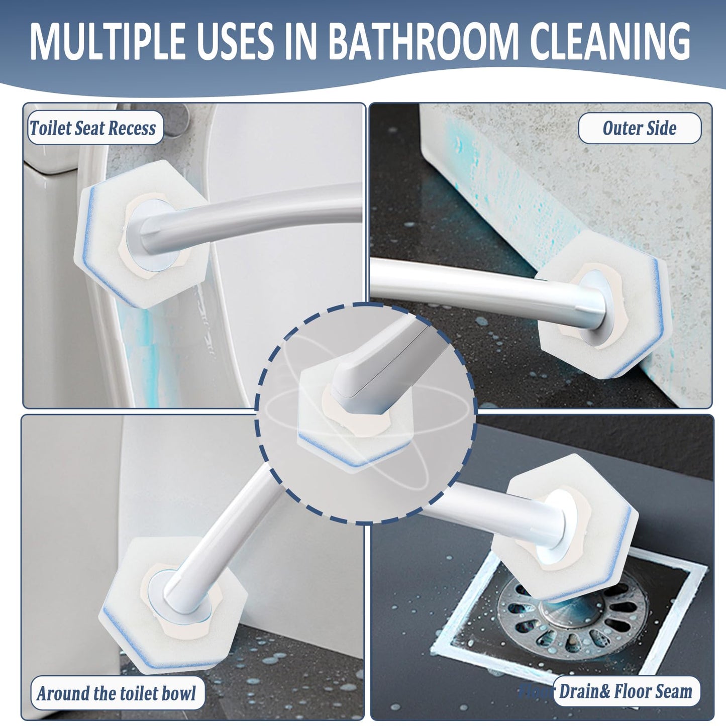 100 Count Disposable Toilet Bowl Wand Refills, Toilet Wand Refill Pads Compatible with Most Toilet Brush Systems, Deep Scrubbing Toilet Cleaner Heads with Upgraded Fiber Pads