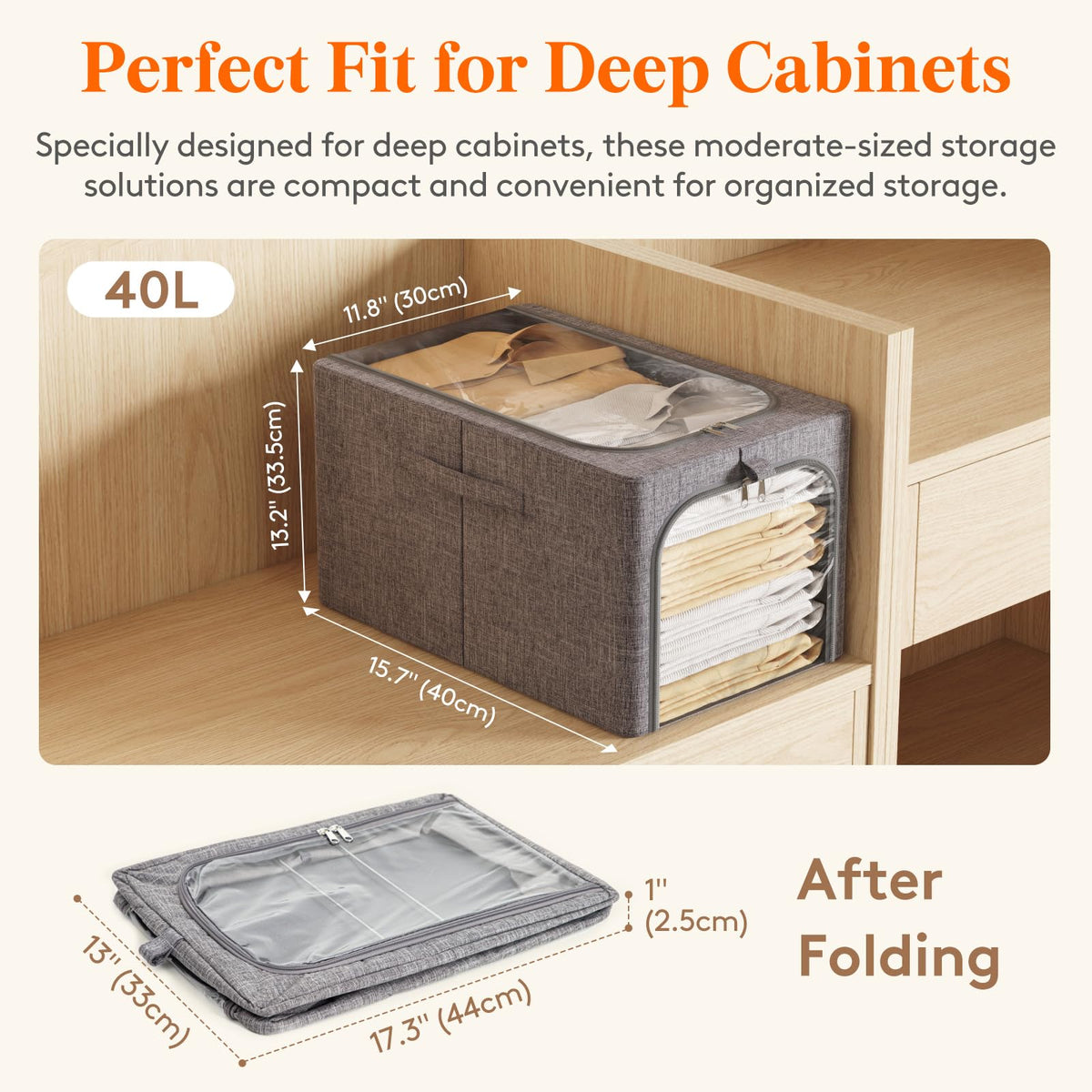 Lifewit 4 Pack Clothes Storage Bins with Metal Frame, Foldable Clothing Storage Bins, 40L Stackable Storage Box Storage Bags Fabric Bins Organizer with Lids, Clear Window＆ Zippers＆ Sturdy Handles